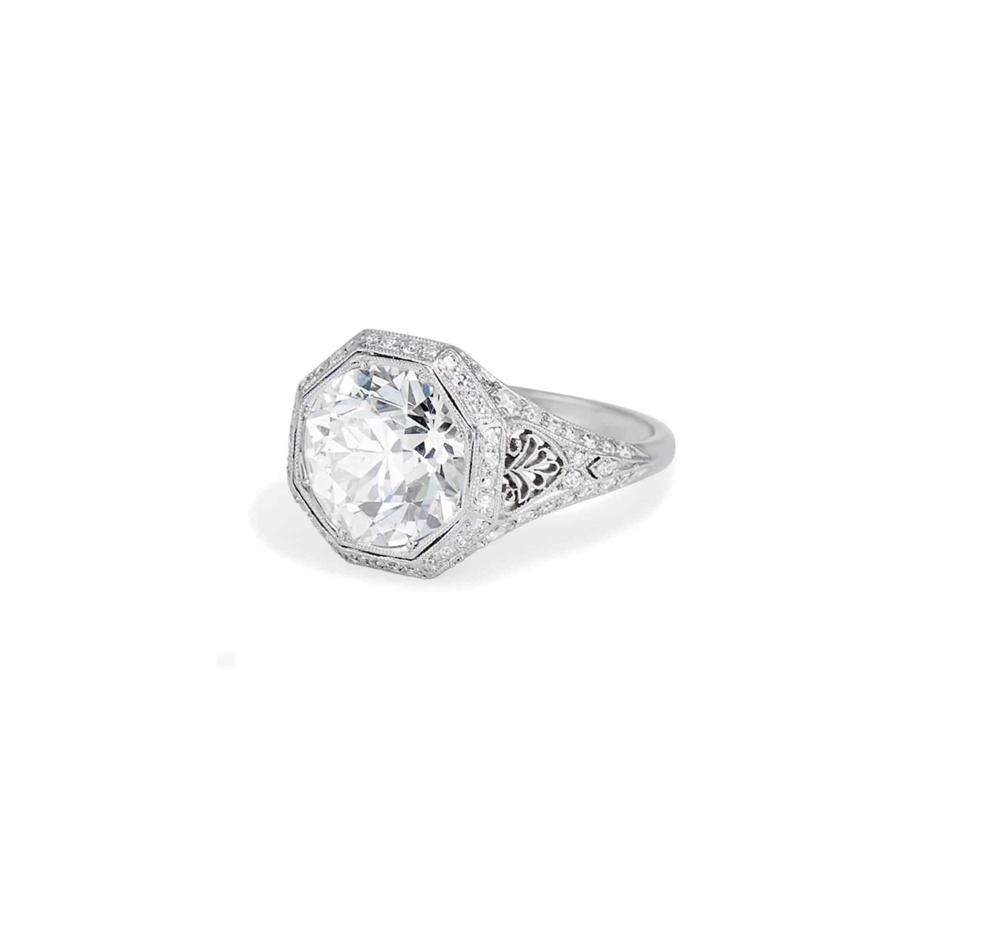 Art Deco 3.47 Carat Old European Cut Diamond Filigree Ring - Image 2