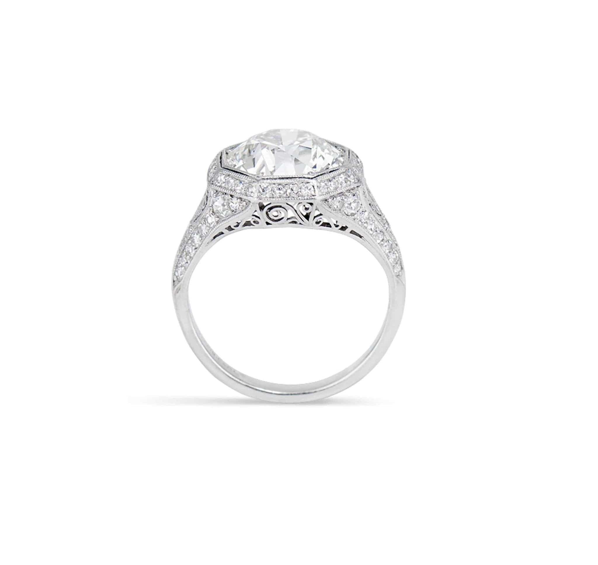 Art Deco 3.47 Carat Old European Cut Diamond Filigree Ring - Image 4