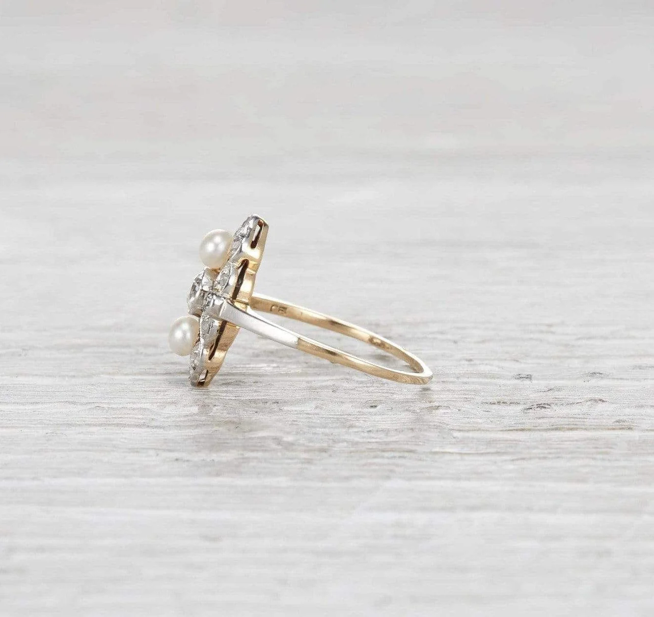 .30 Carat Edwardian Diamond and Pearl Navette Ring - Image 3