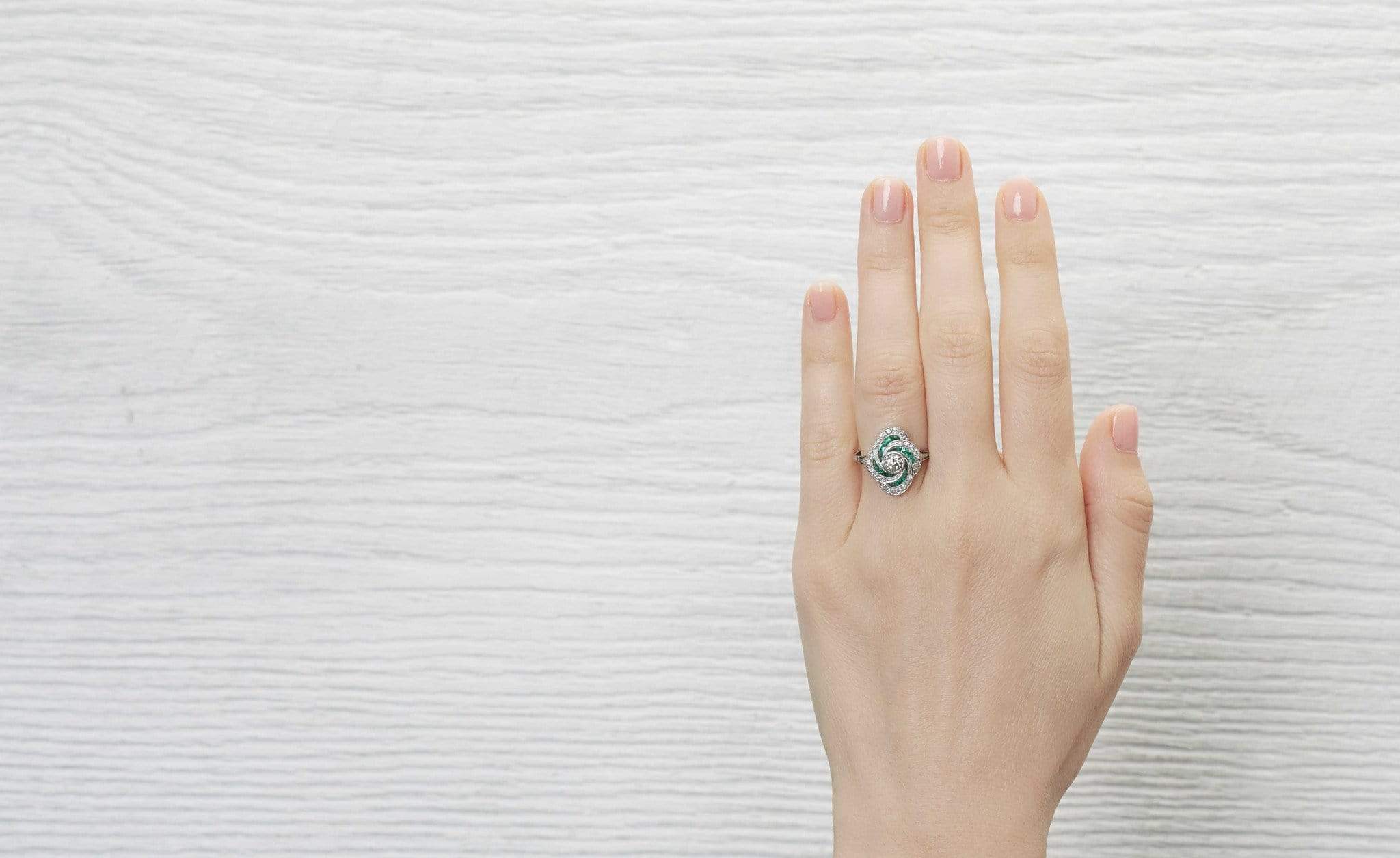 .35 Carat Art Deco Diamond and Emerald Ring - Image 4