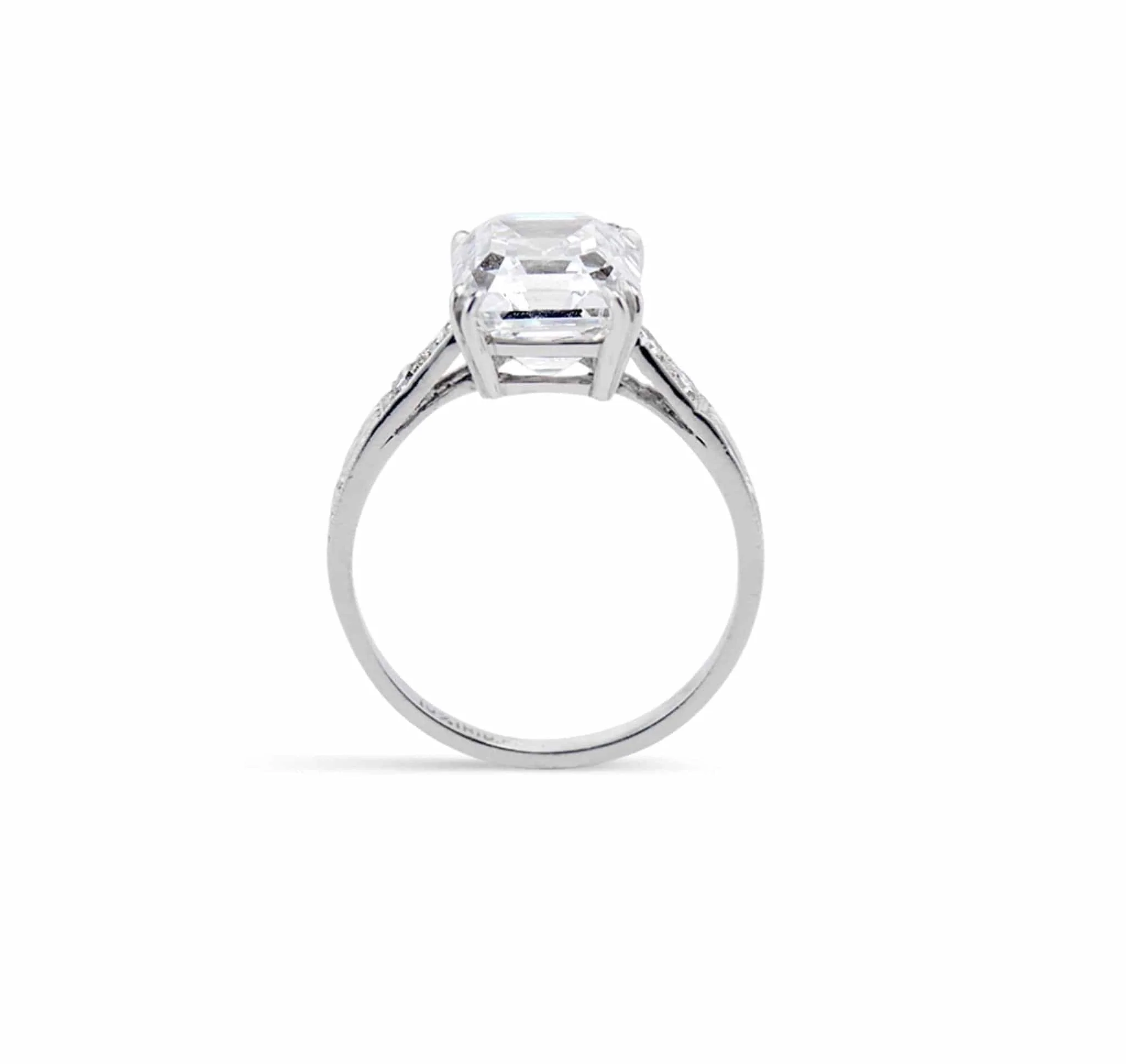 Art Deco 4.02 Carat Emerald Cut Diamond Ring - Image 5