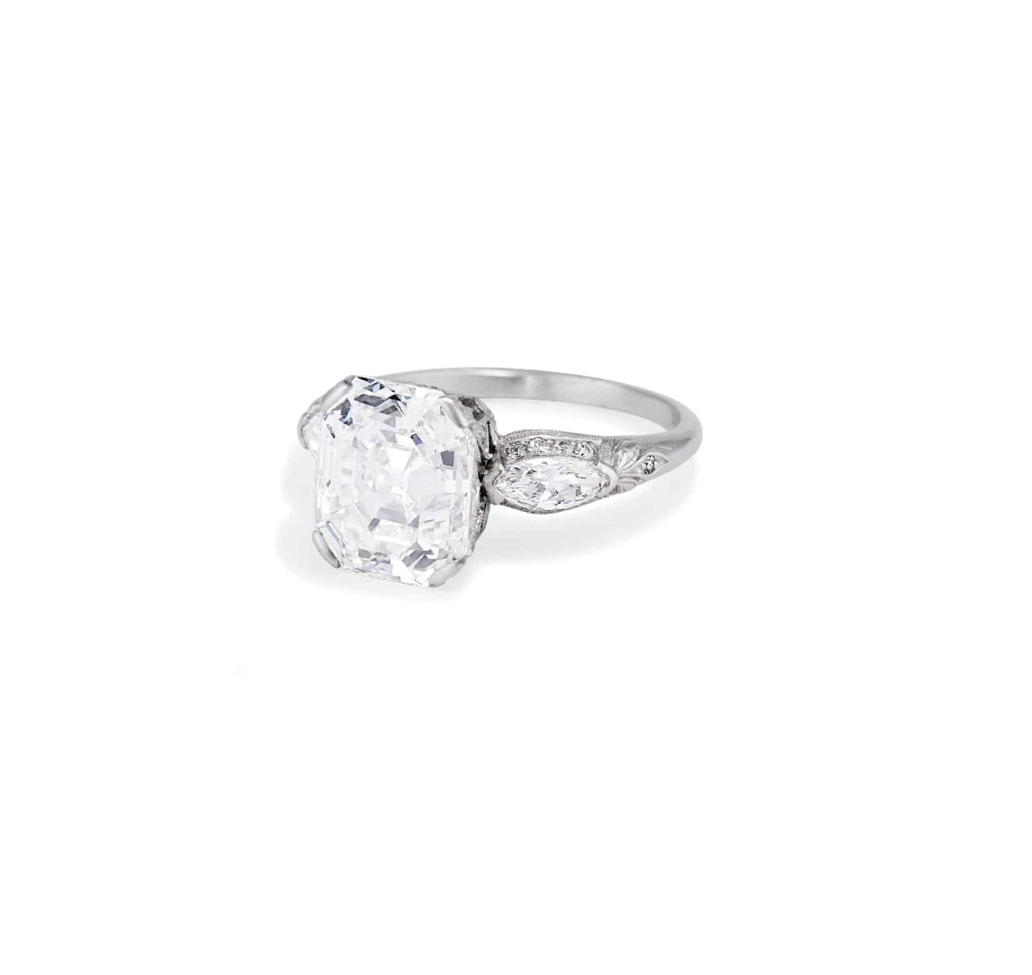 Impressive Art Deco 4.77 Carat Asscher Cut Diamond Ring - Image 2