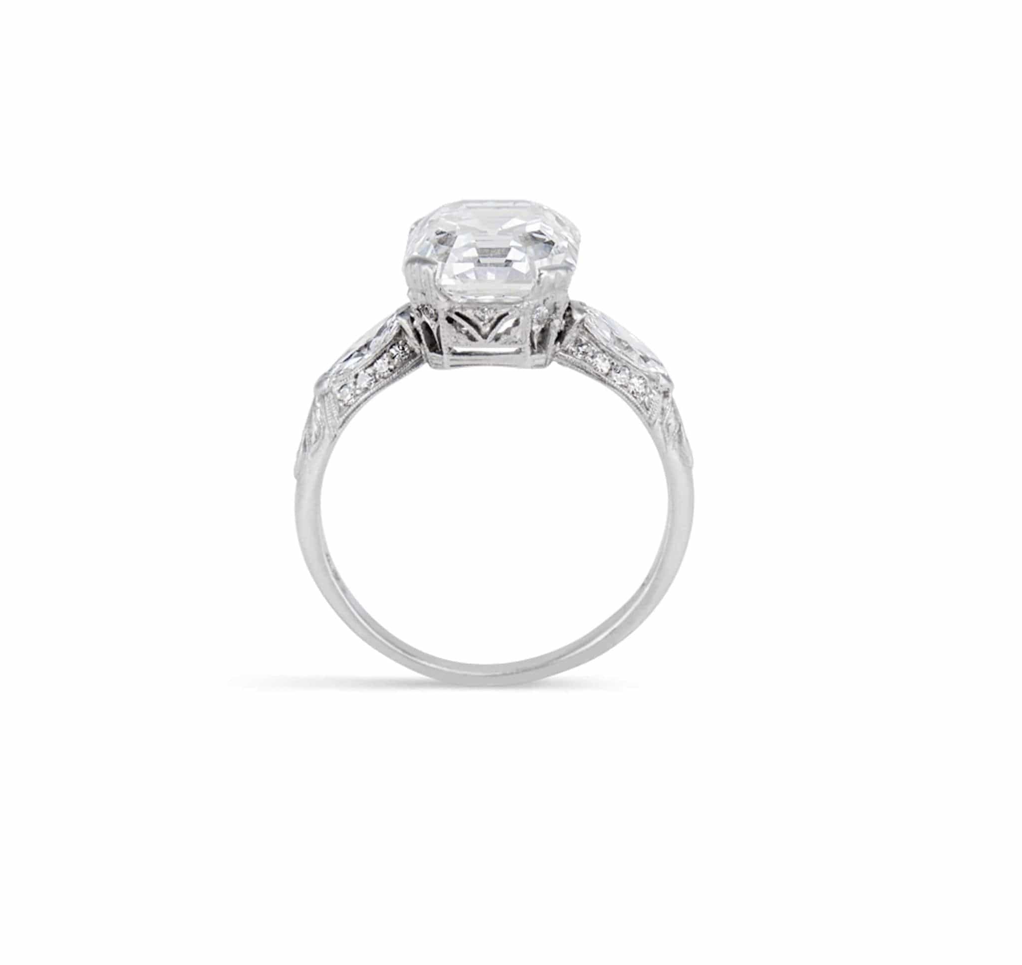 Impressive Art Deco 4.77 Carat Asscher Cut Diamond Ring - Image 5