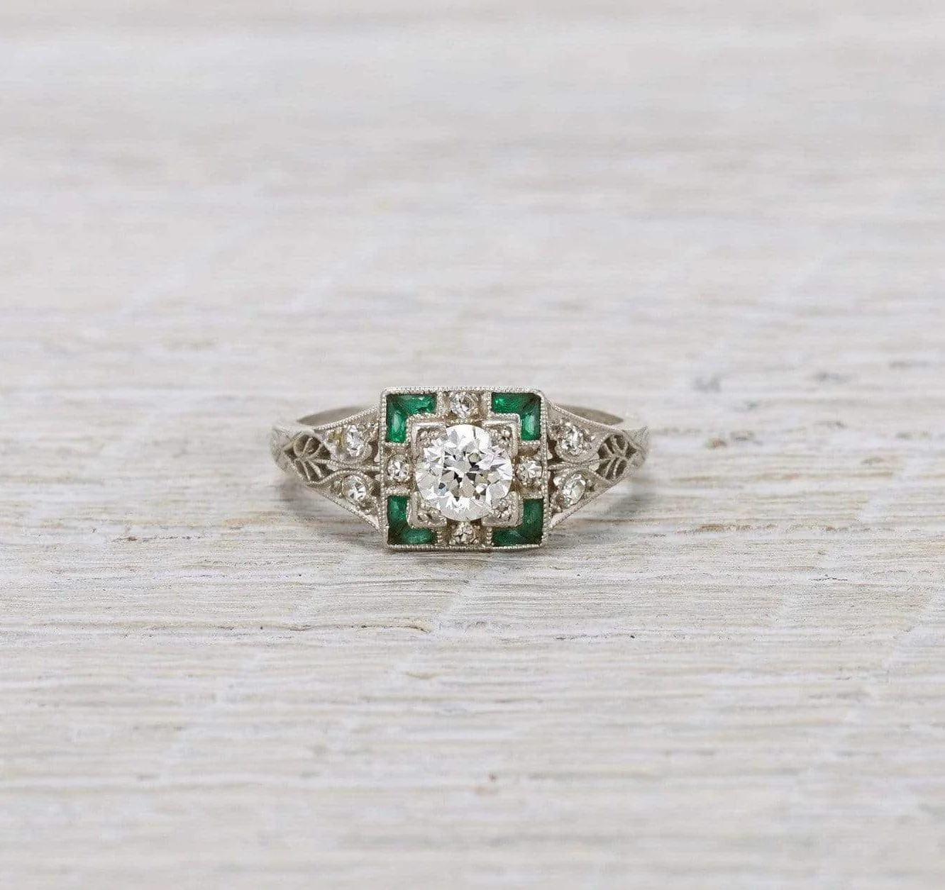 .40 Carat Diamond & Emerald Art Deco Engagement Ring - Image 2