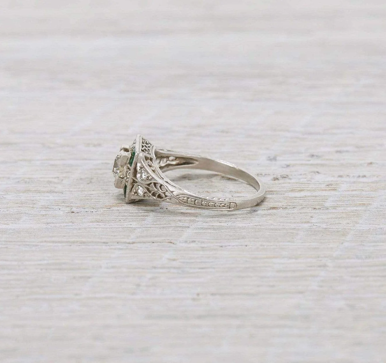.40 Carat Diamond & Emerald Art Deco Engagement Ring - Image 3