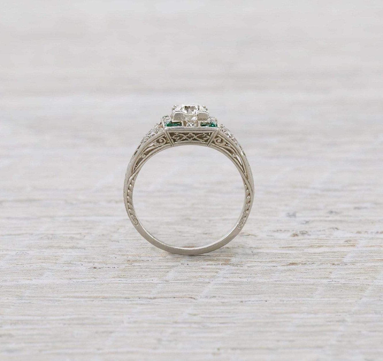 .40 Carat Diamond & Emerald Art Deco Engagement Ring - Image 4
