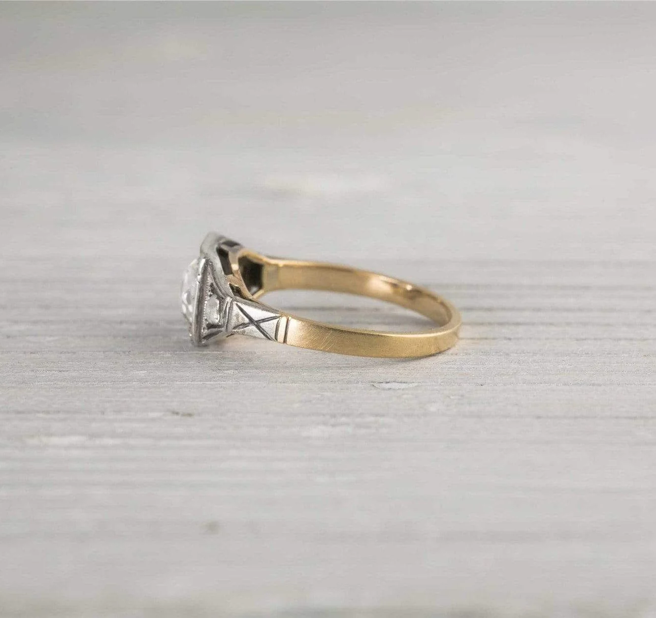 .45 Carat Silver on Gold Pear Shape Rose Cut Vintage Engagement Ring - Image 3