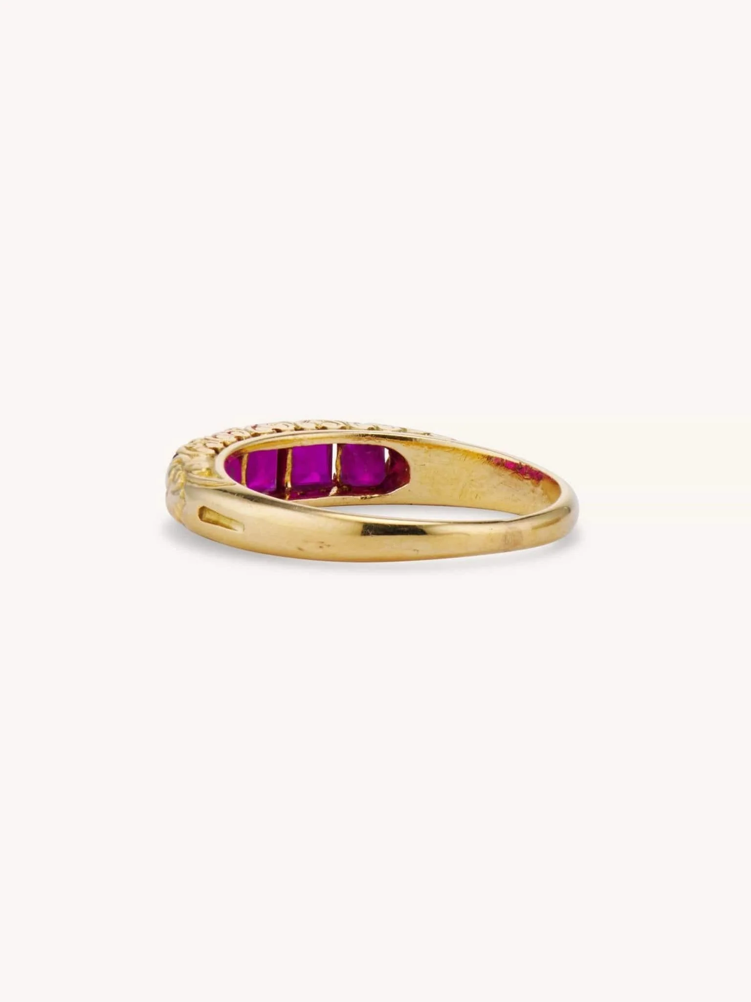 Antique Victorian Five Stone Ruby Carved Half Hoop - Image 3