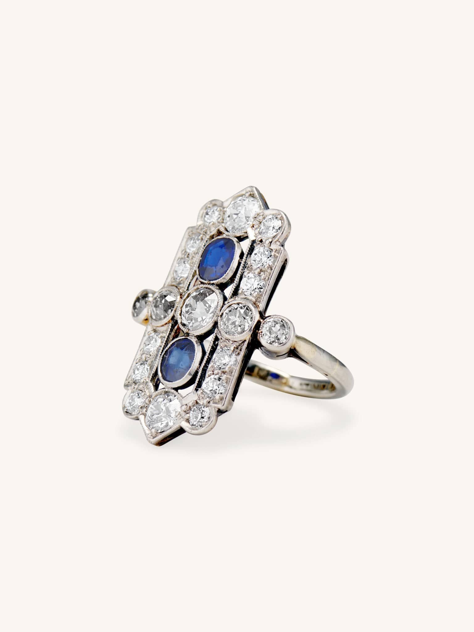 Art Deco Cushion Cut Sapphire & Diamond Dinner Ring - Image 2