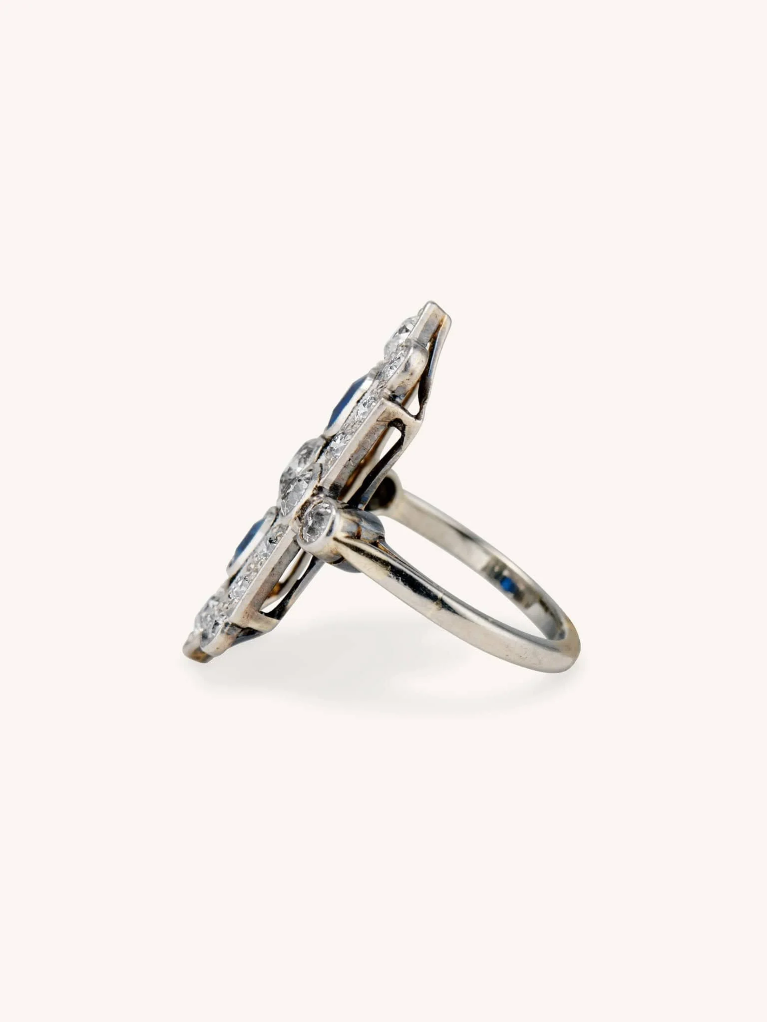 Art Deco Cushion Cut Sapphire & Diamond Dinner Ring - Image 3