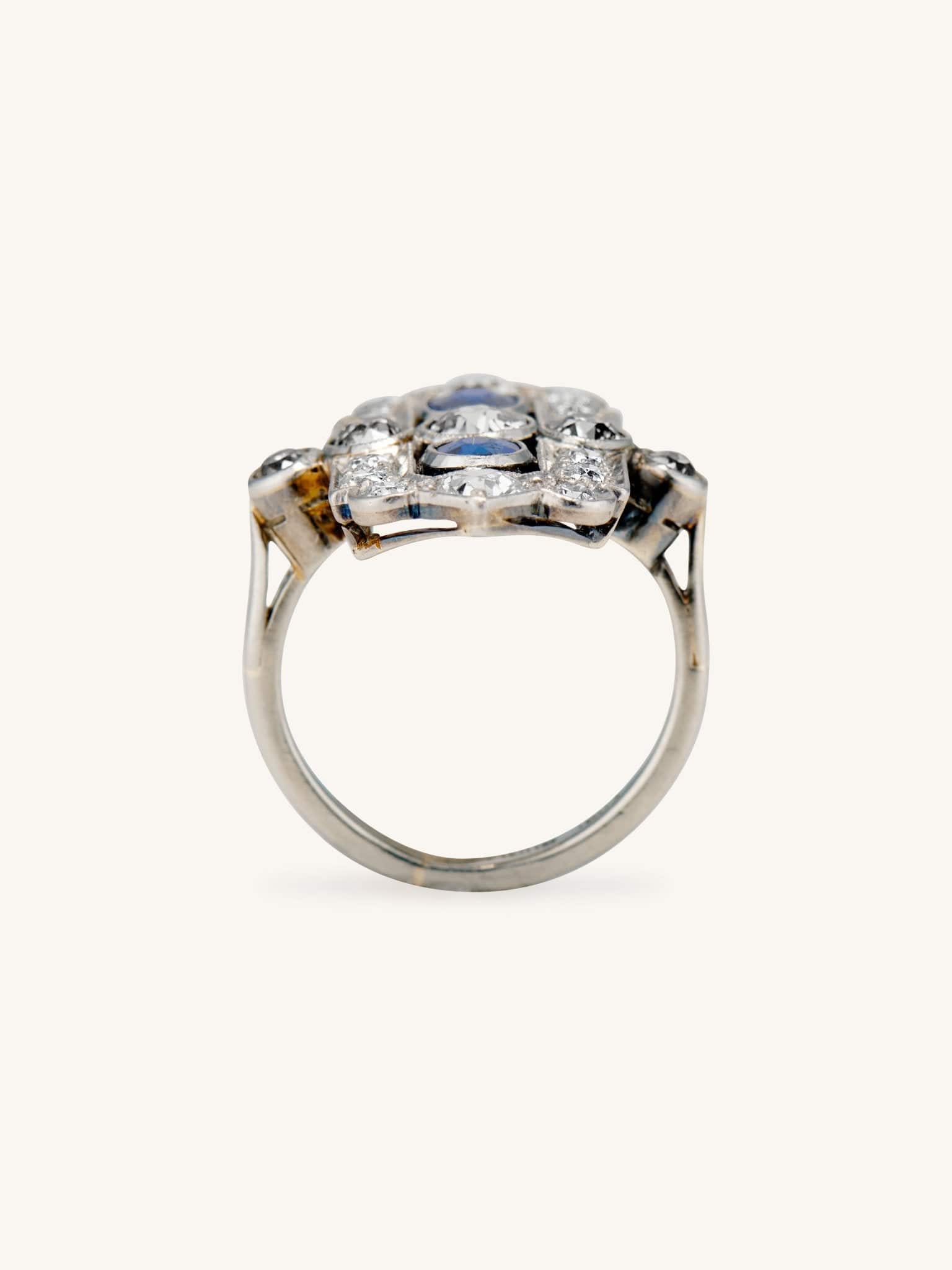 Art Deco Cushion Cut Sapphire & Diamond Dinner Ring - Image 4