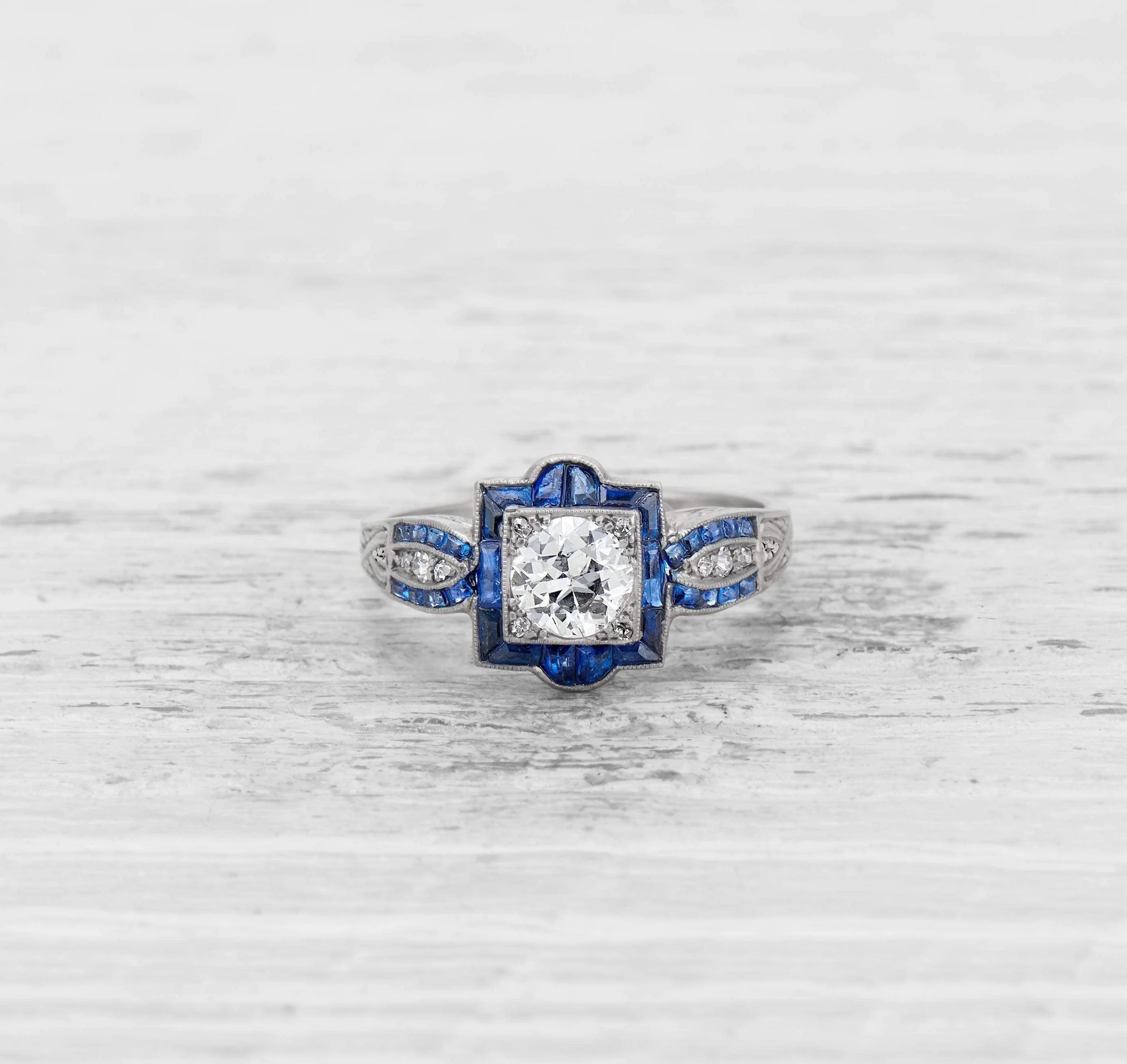 .60 CARAT ART DECO DIAMOND AND SAPPHIRE ENGAGEMENT RING - Image 2