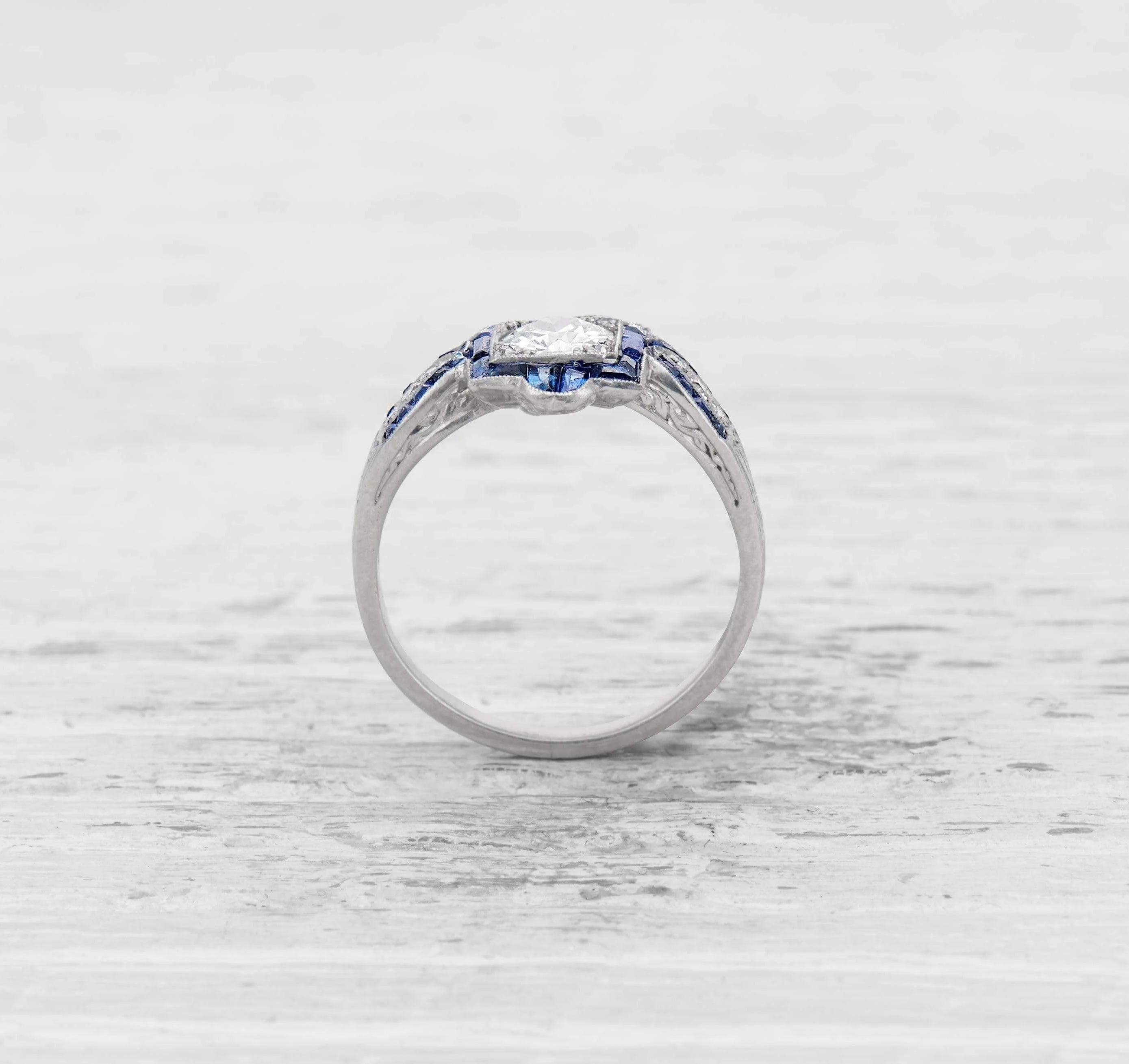 .60 CARAT ART DECO DIAMOND AND SAPPHIRE ENGAGEMENT RING - Image 4