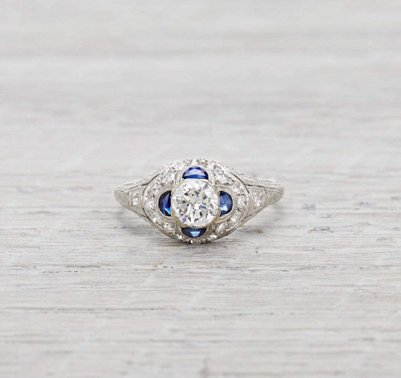 .63 Carat Art Deco Diamond & Sapphire Engagement Ring - Image 2