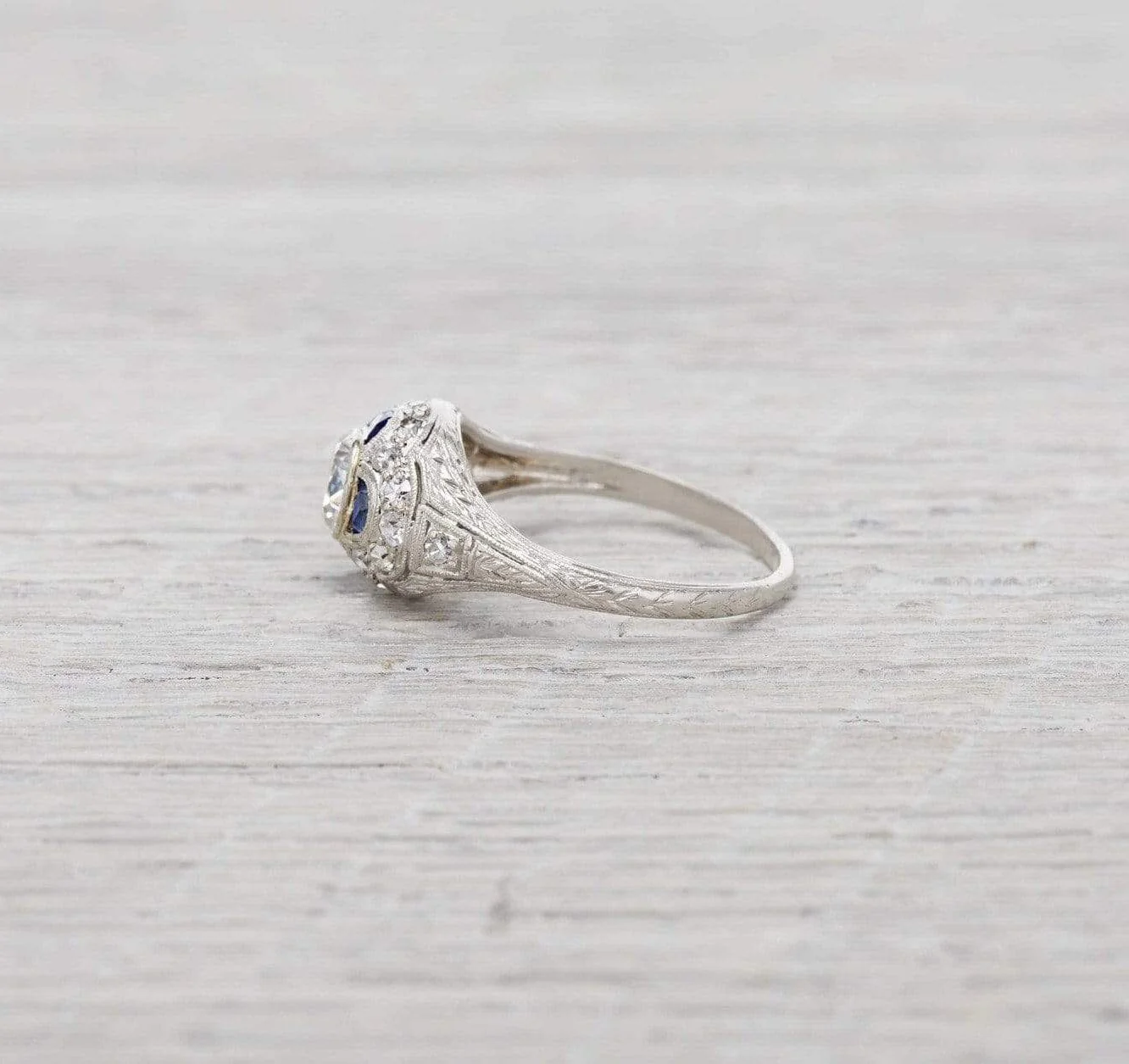 .63 Carat Art Deco Diamond & Sapphire Engagement Ring - Image 3