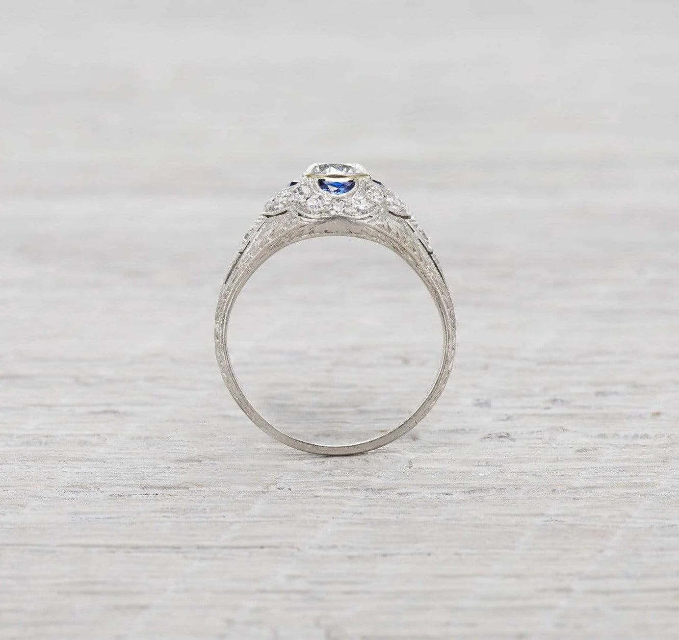 .63 Carat Art Deco Diamond & Sapphire Engagement Ring - Image 4