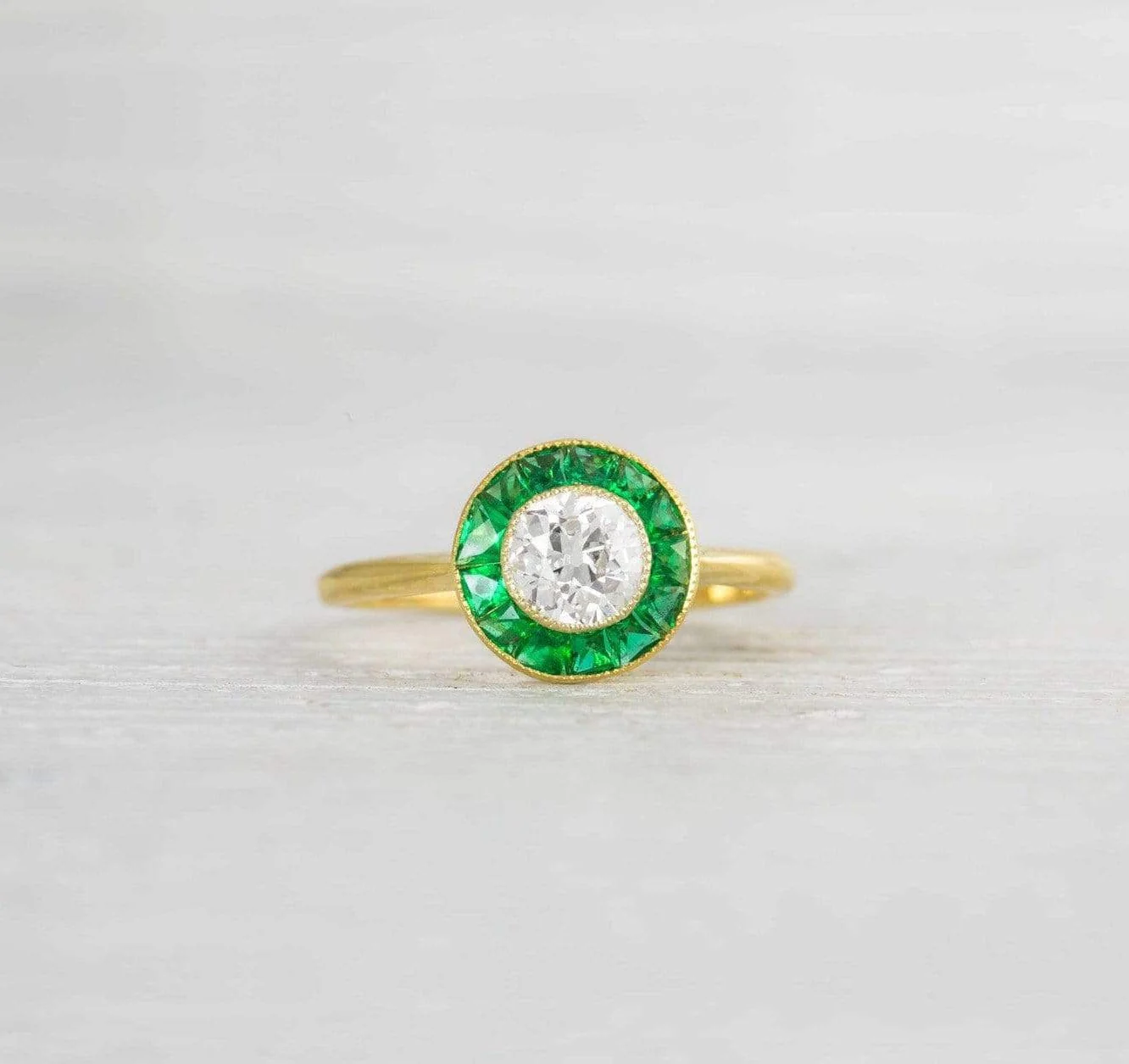 .70 Carat Vintage Diamond & Emerald Engagement Ring - Image 2