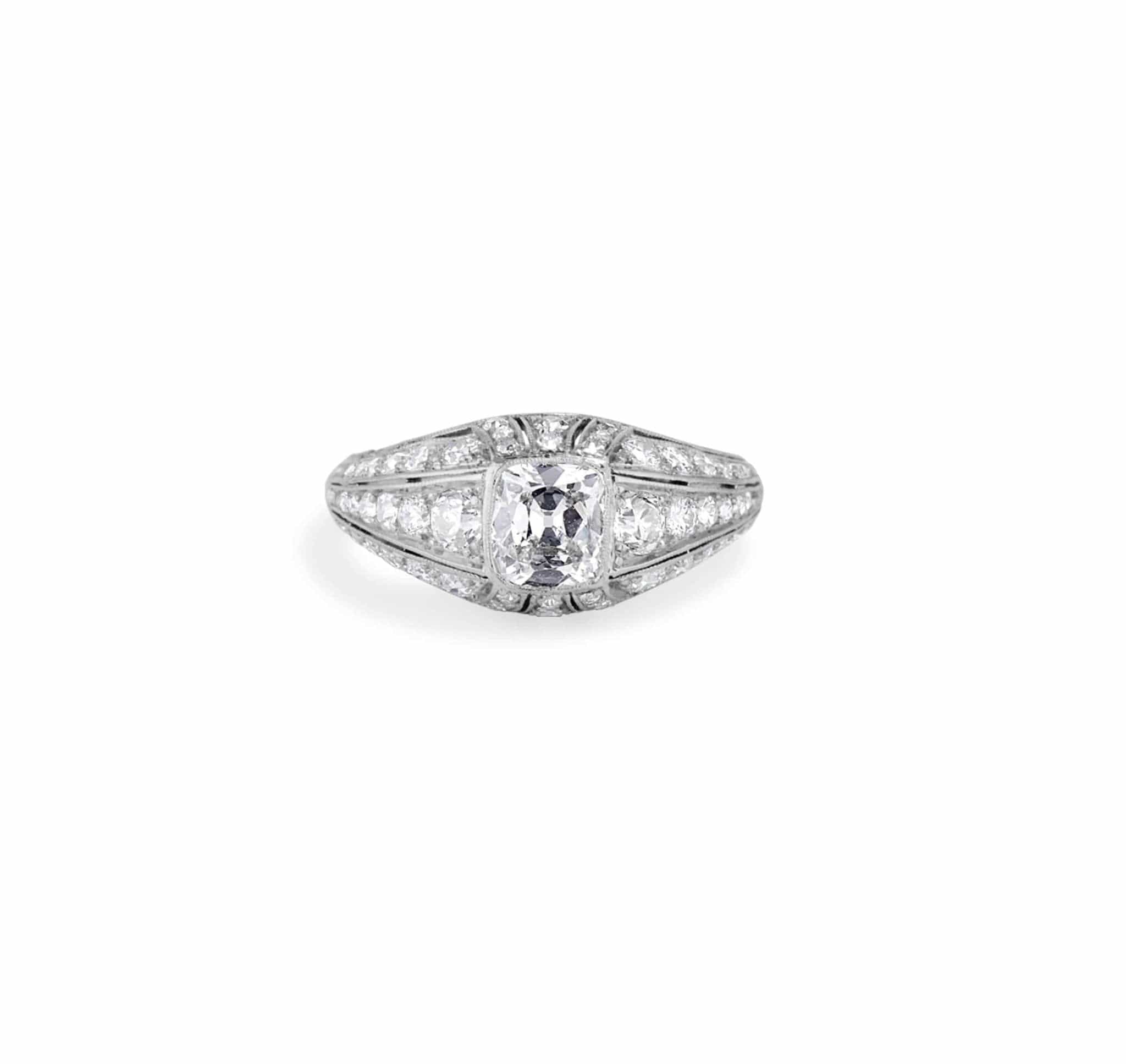 Art Deco .72 Carat Old Mine Cushion Cut Filigree Ring - Image 2