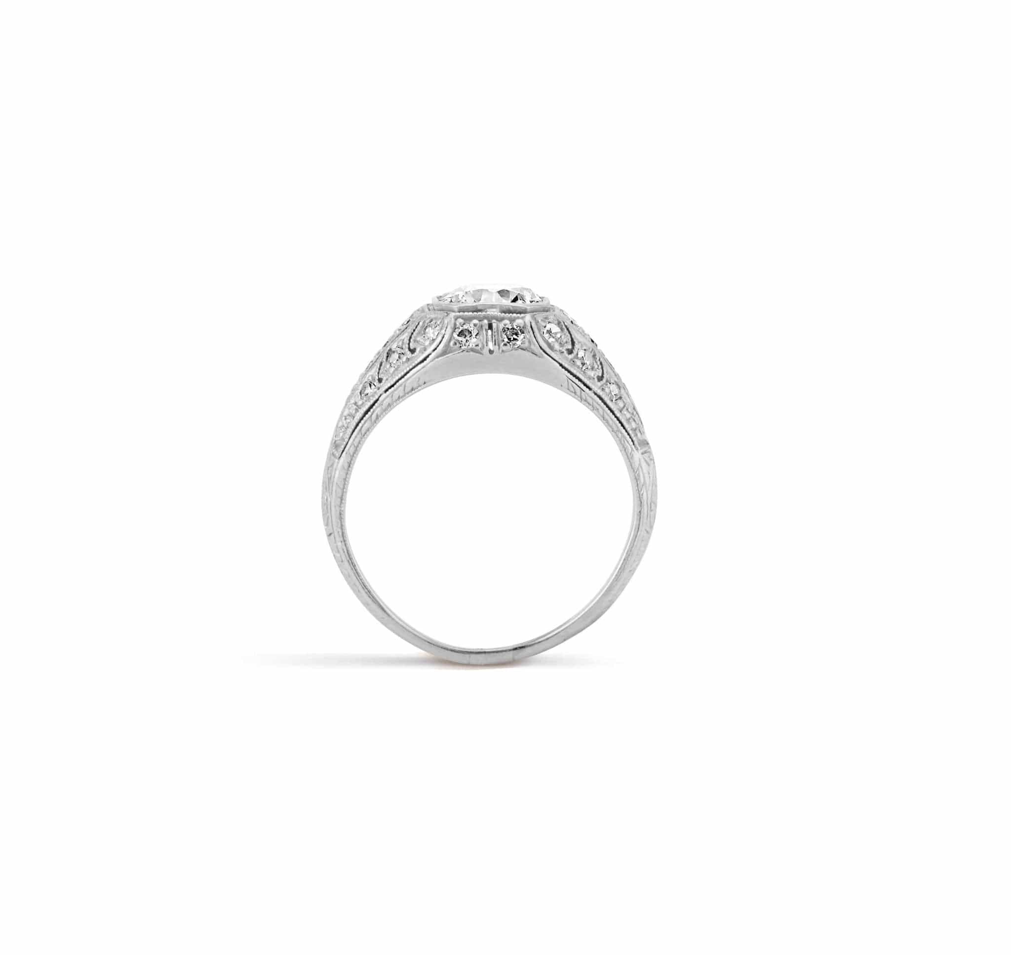 Art Deco .75 Carat Transitional Cut Diamond Filigree Ring - Image 4