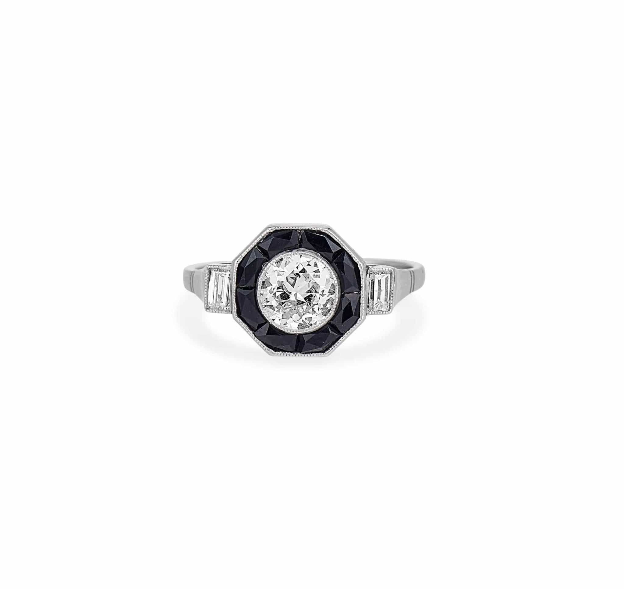 .80 Carat Art Deco Diamond and Black Onyx Engagement Ring - Image 2