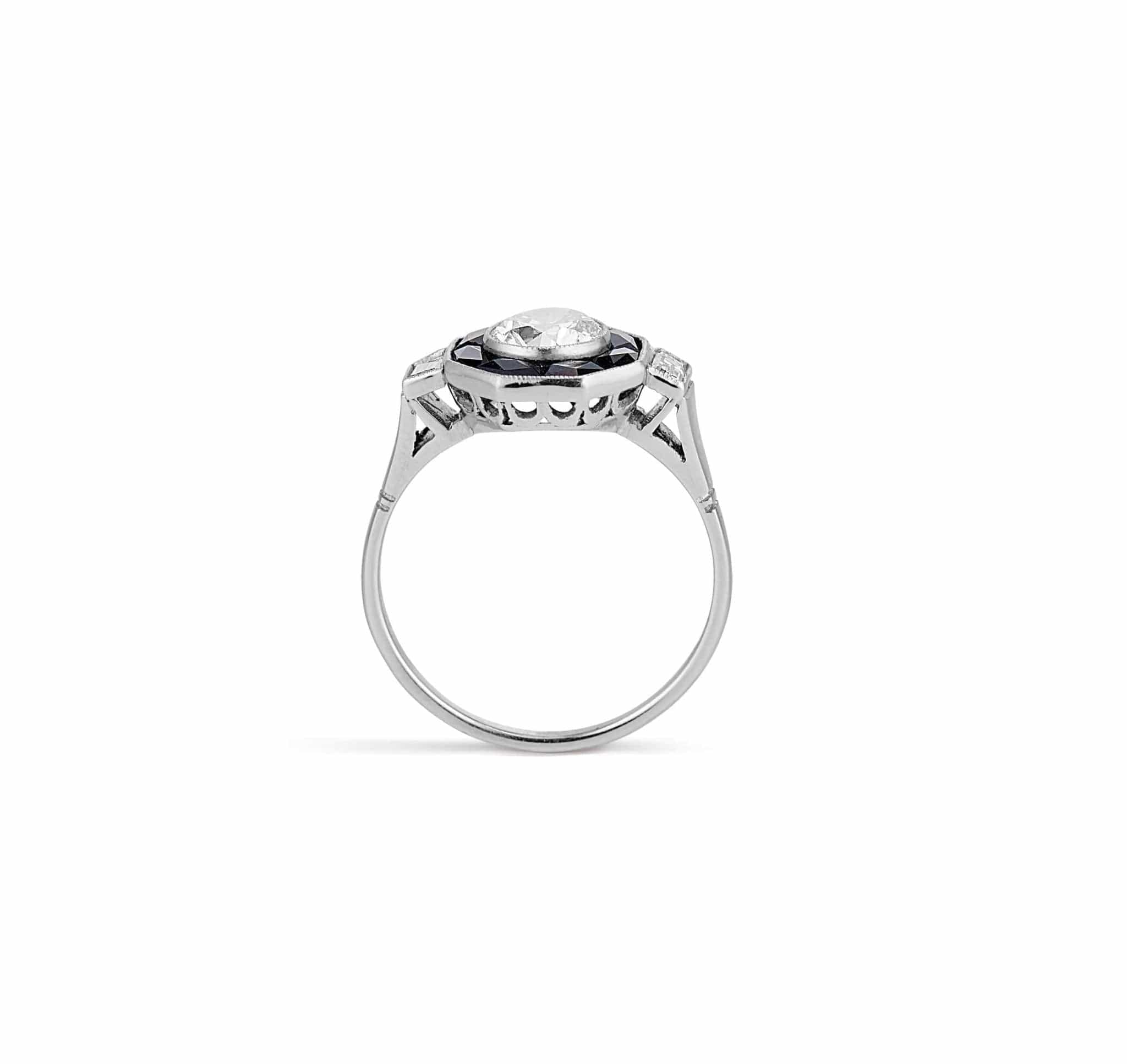 .80 Carat Art Deco Diamond and Black Onyx Engagement Ring - Image 4