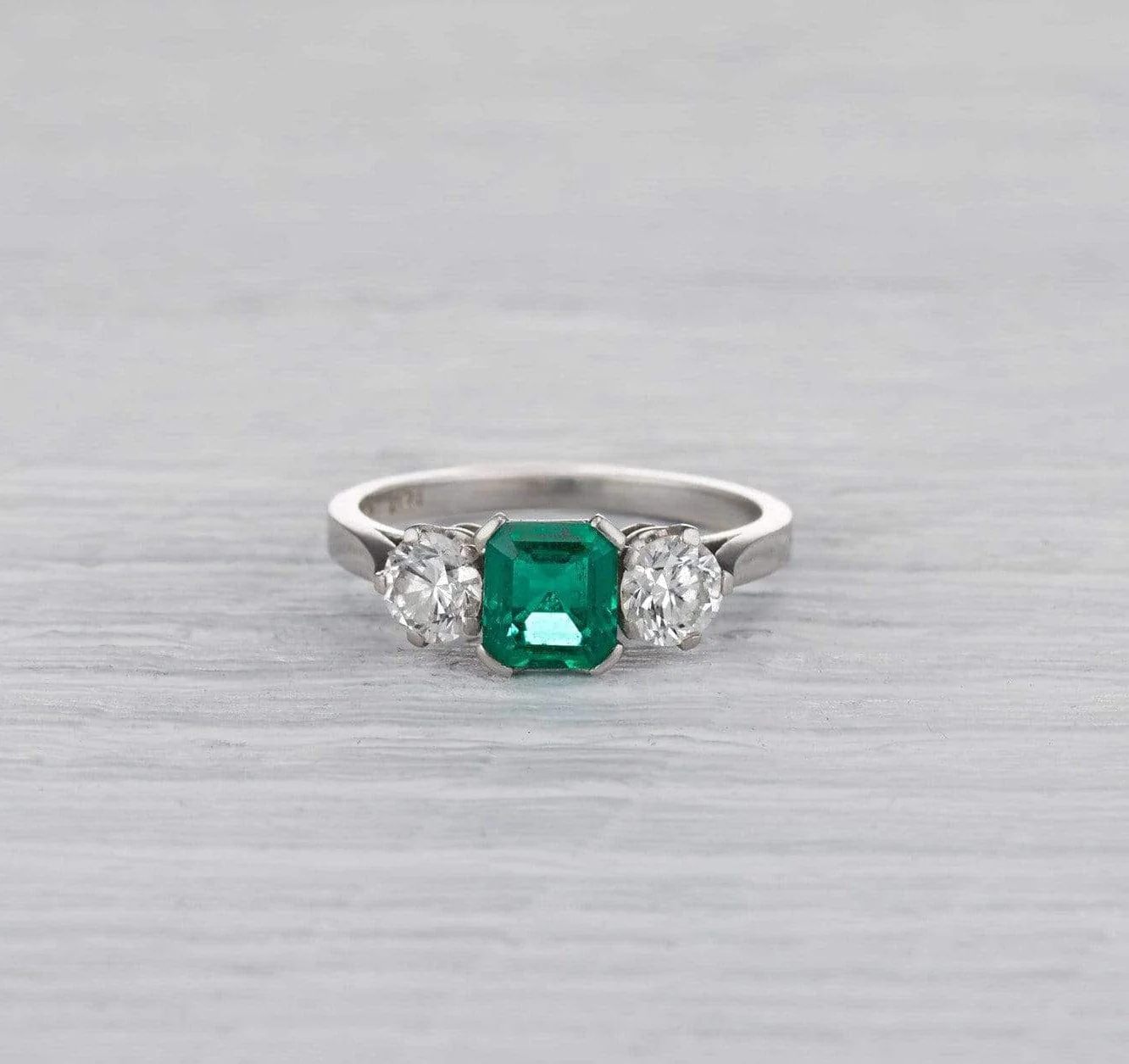 .80 Carat Art Deco Emerald Three Stone Ring - Image 2