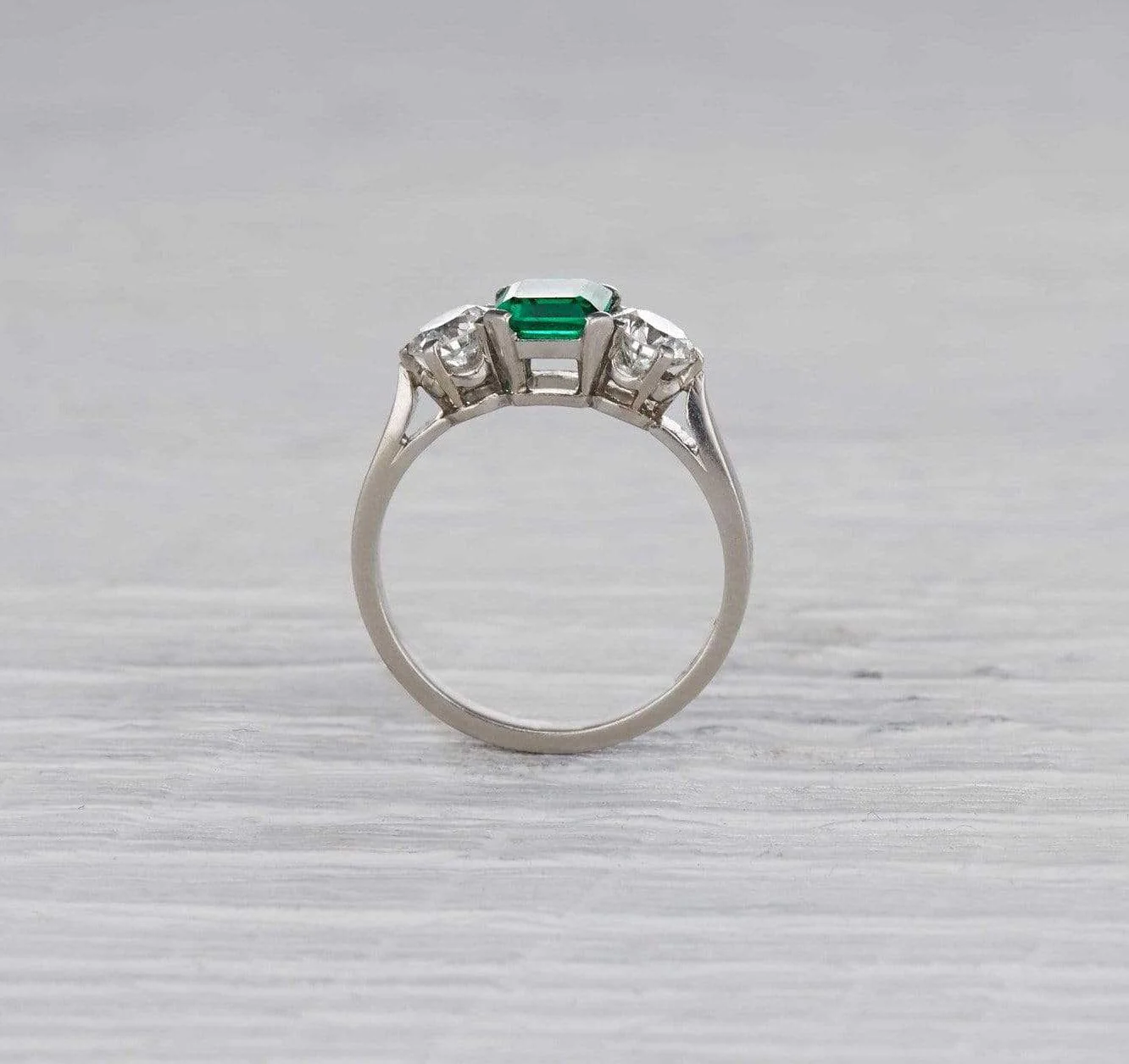 .80 Carat Art Deco Emerald Three Stone Ring - Image 4