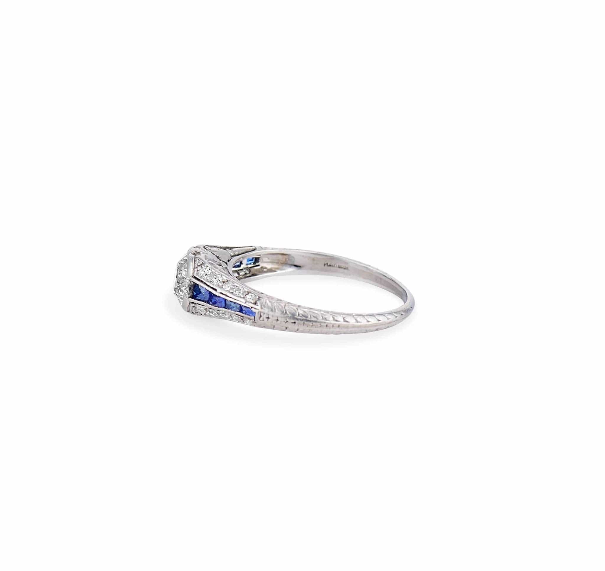 Art Deco .80 Carat Diamond & Sapphire Filigree Ring - Image 3