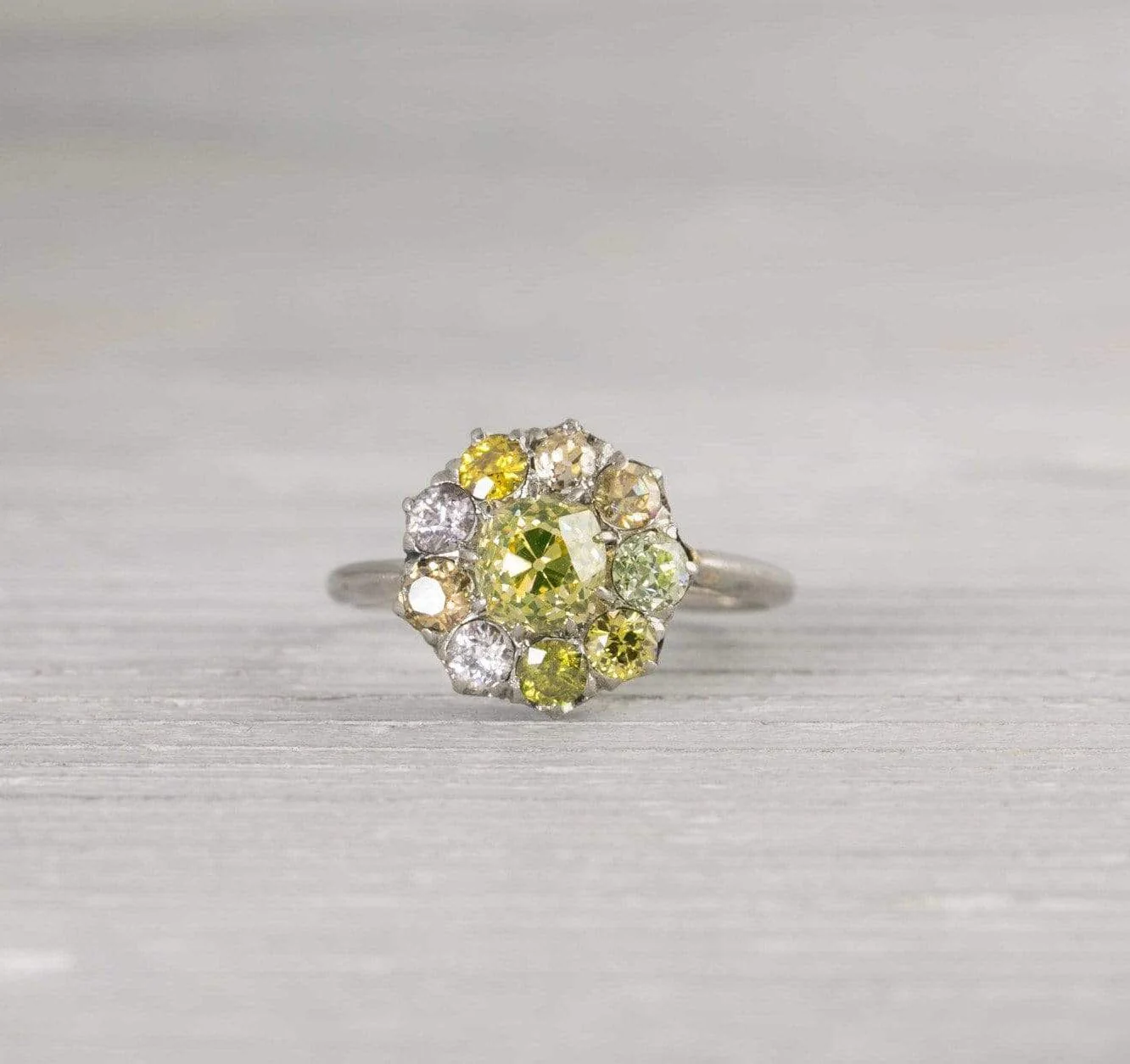 .80 Yellow Diamond Edwardian Vintage Cluster Engagement Ring - Image 2