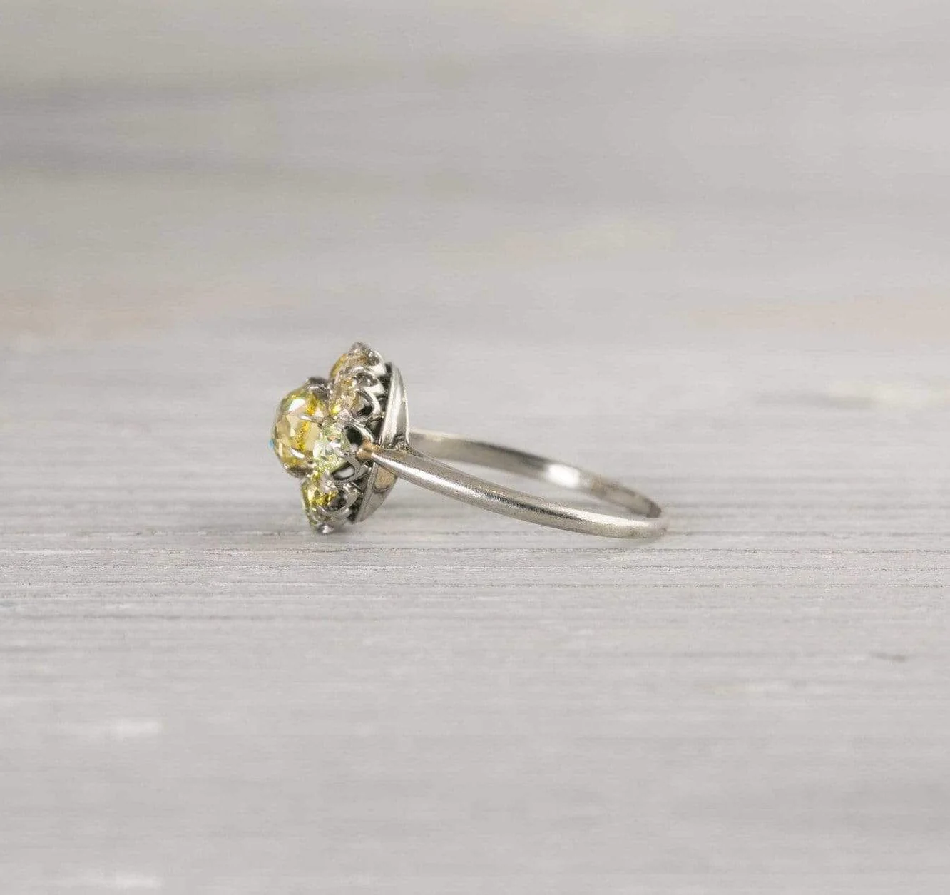 .80 Yellow Diamond Edwardian Vintage Cluster Engagement Ring - Image 3