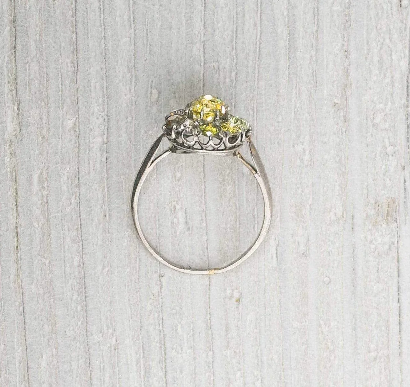 .80 Yellow Diamond Edwardian Vintage Cluster Engagement Ring - Image 4