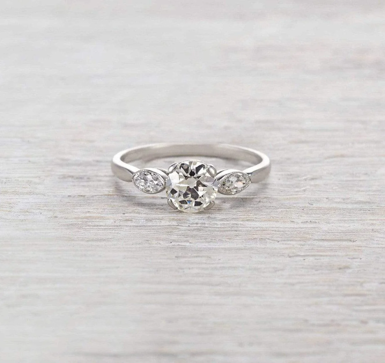 .85 Carat Art Deco Three-Stone Engagement Ring - Image 2