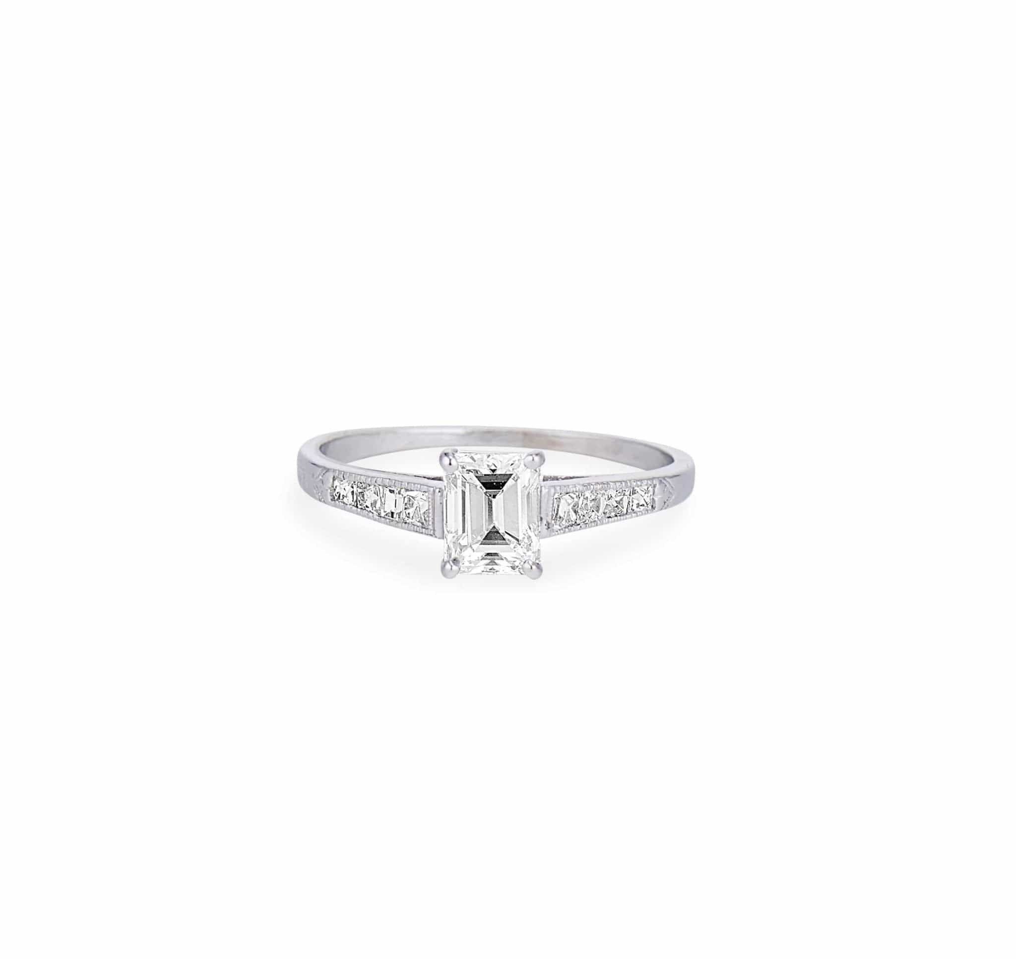 Art Deco .91 Carat Emerald Cut Diamond Ring - Image 2