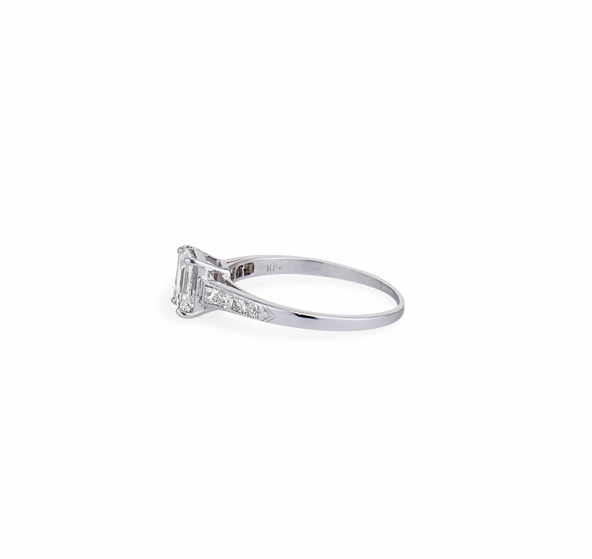 Art Deco .91 Carat Emerald Cut Diamond Ring - Image 3