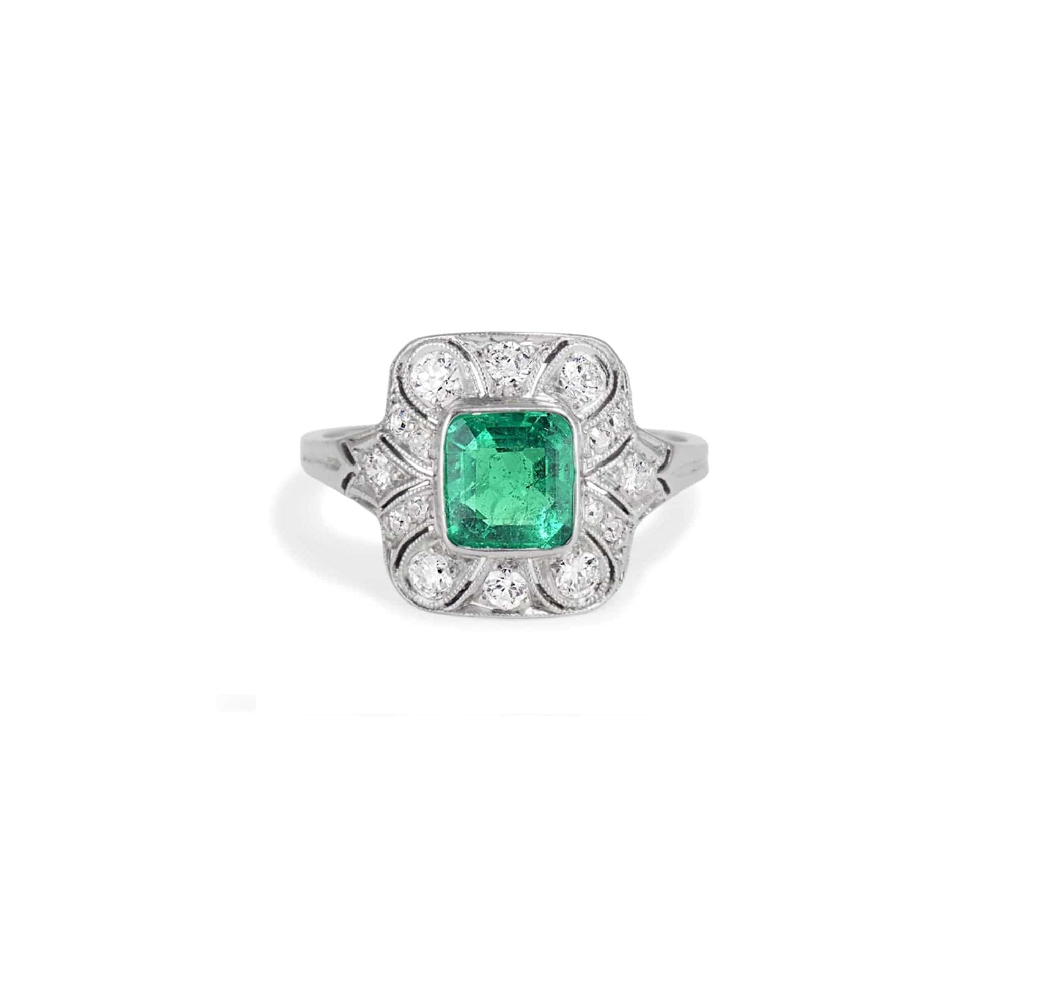 .95 CARAT ART DECO EMERALD AND DIAMOND RING - Image 2