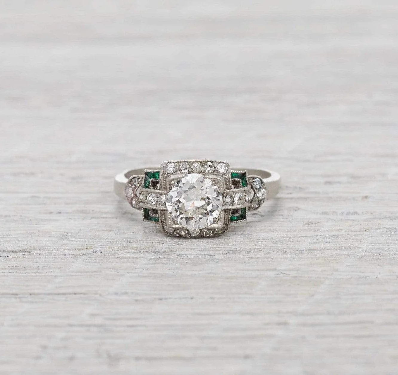 .99 Carat Diamond & Emerald Vintage Engagement Ring - Image 2