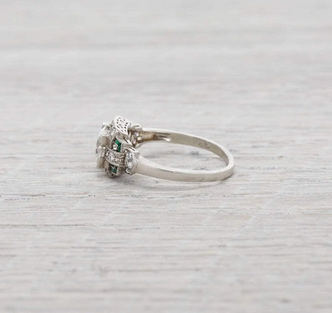 .99 Carat Diamond & Emerald Vintage Engagement Ring - Image 3