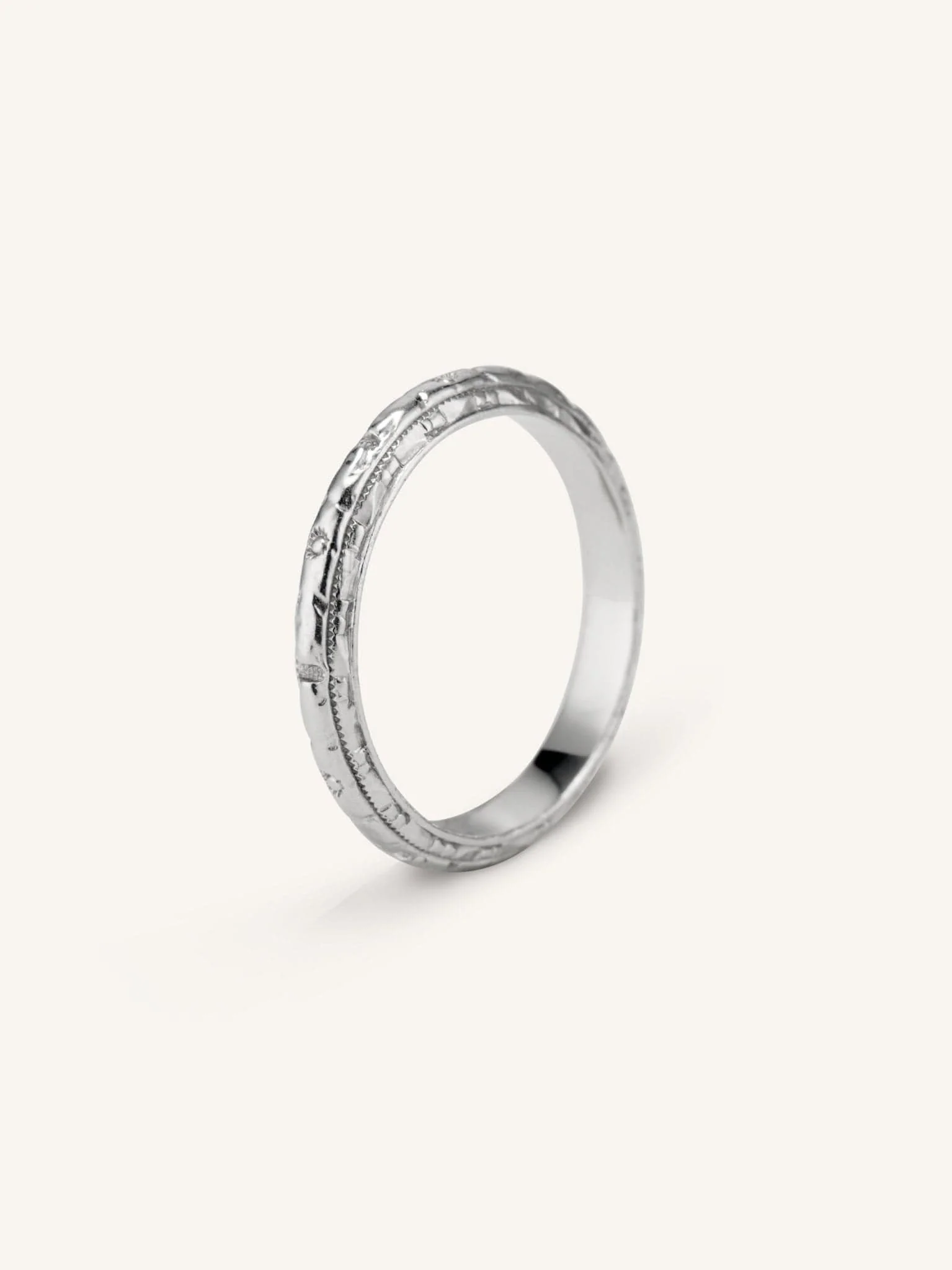 Art Deco Forget Me Not Engraved Wedding Band Size 6.25 - Image 2