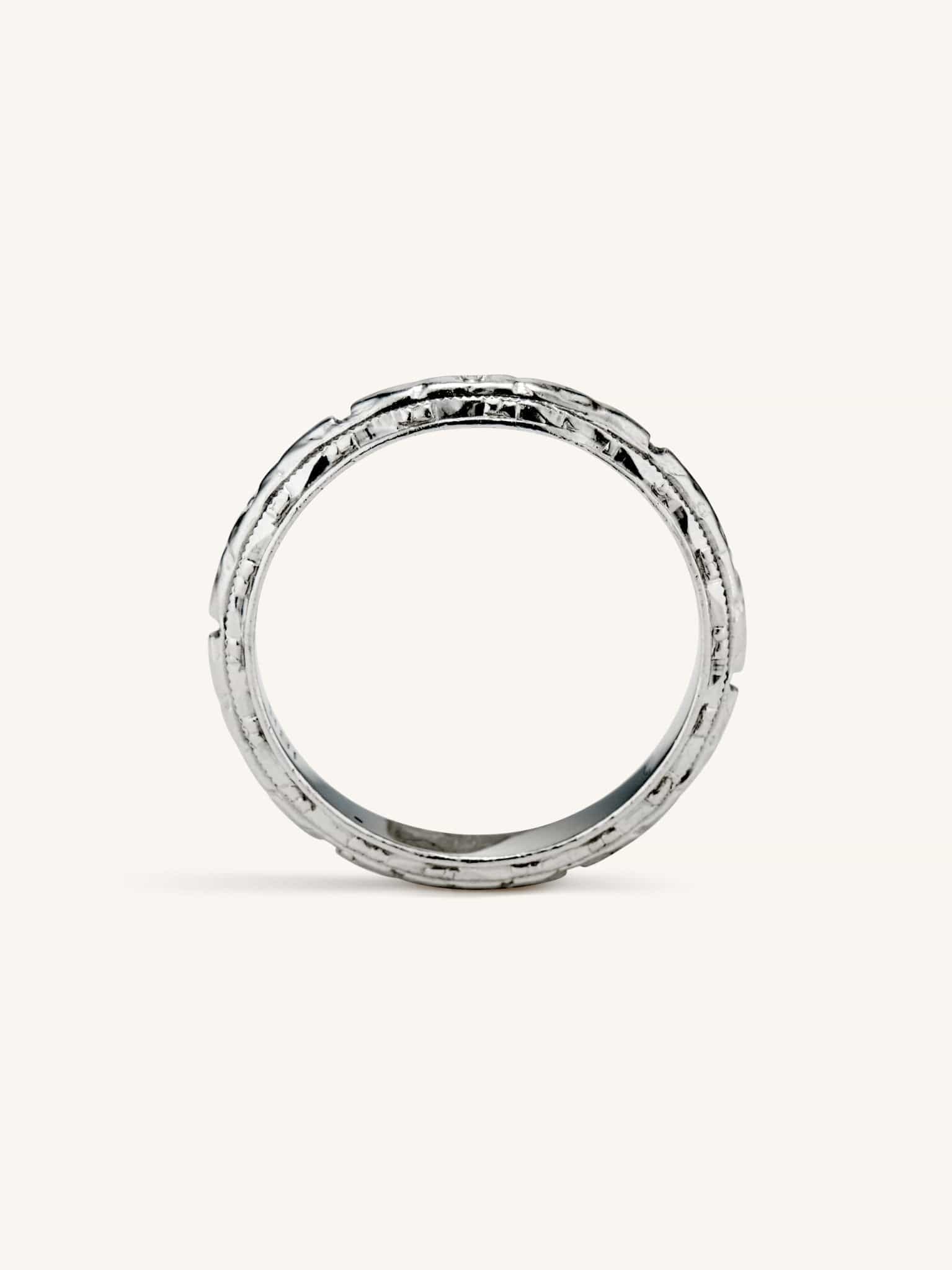 Art Deco Forget Me Not Engraved Wedding Band Size 6.25 - Image 3