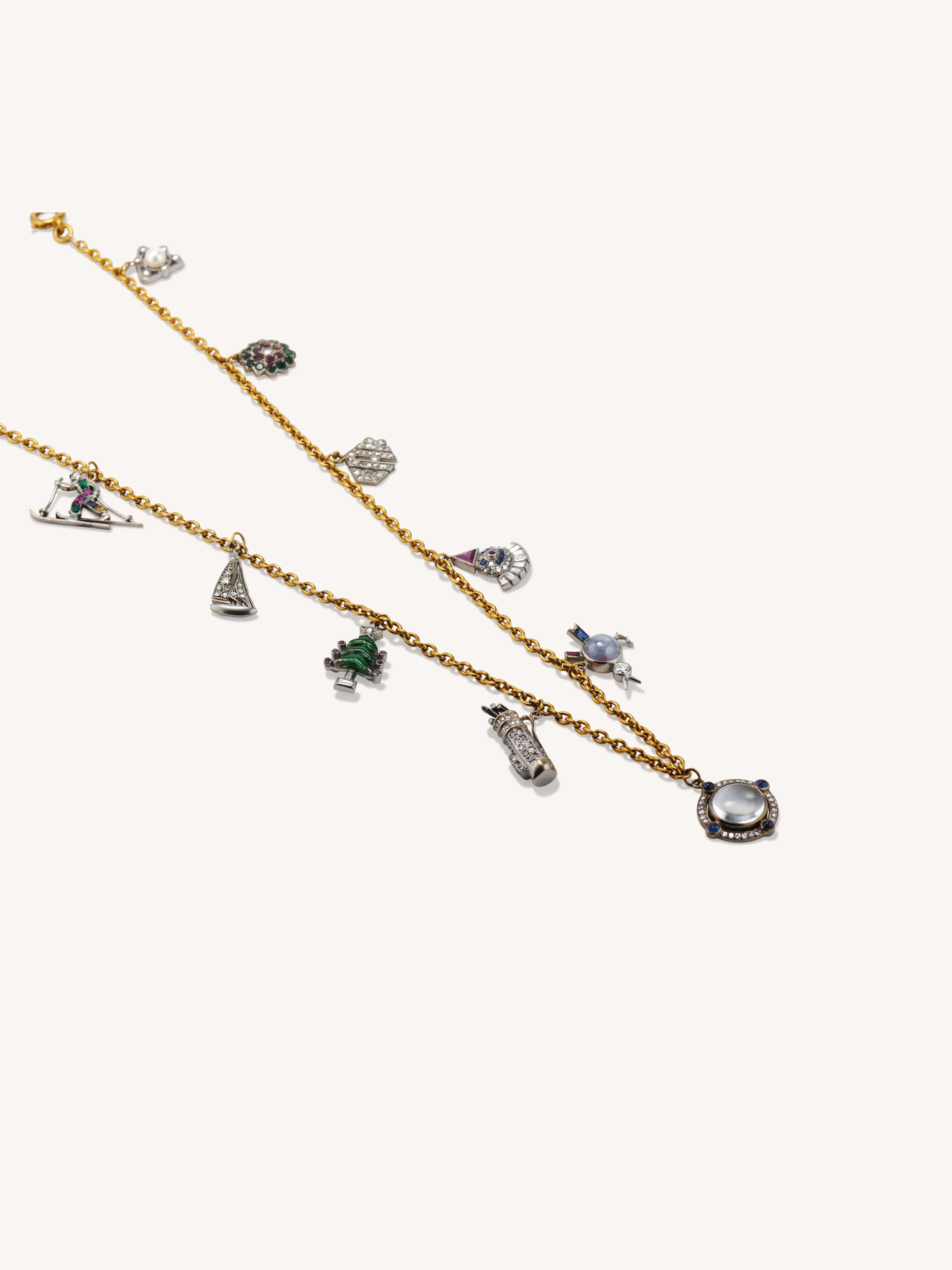 Antique Art Deco Multi-Gem Platinum and Gold Holiday Charm Necklace - Image 4