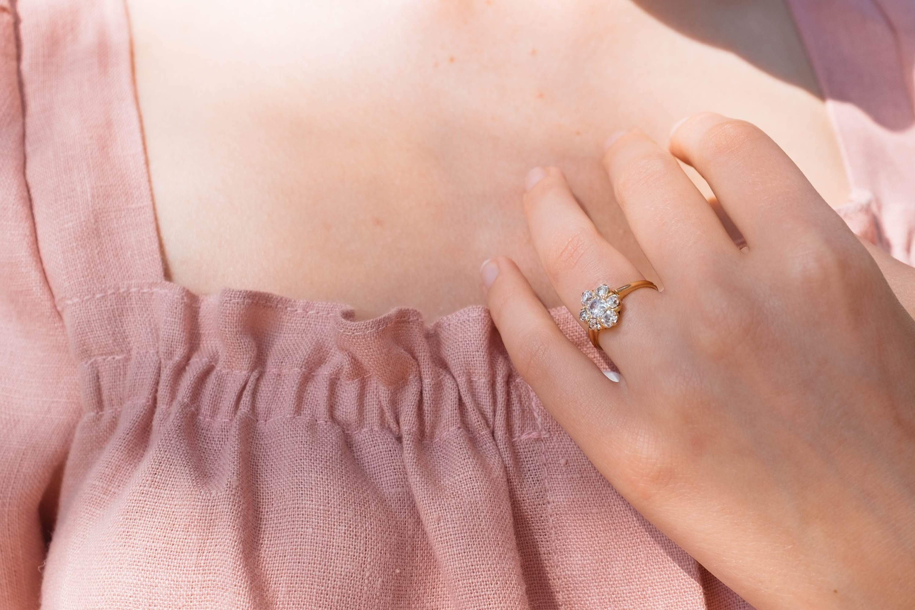 ANTIQUE DIAMOND CLUSTER ENGAGEMENT RING - Image 6