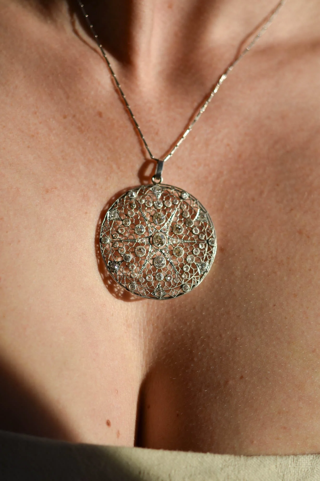 Antique Edwardian Lace Pendant and Chain - Image 6