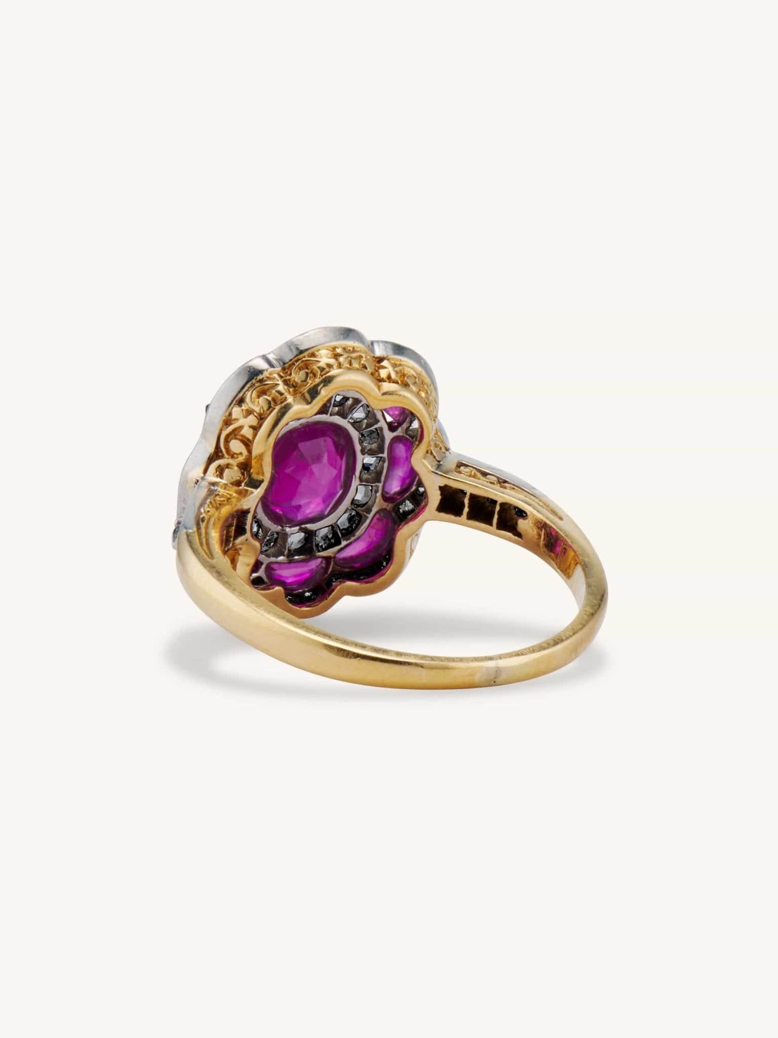 Edwardian Ruby Florette Scalloped Cluster Ring - Image 4