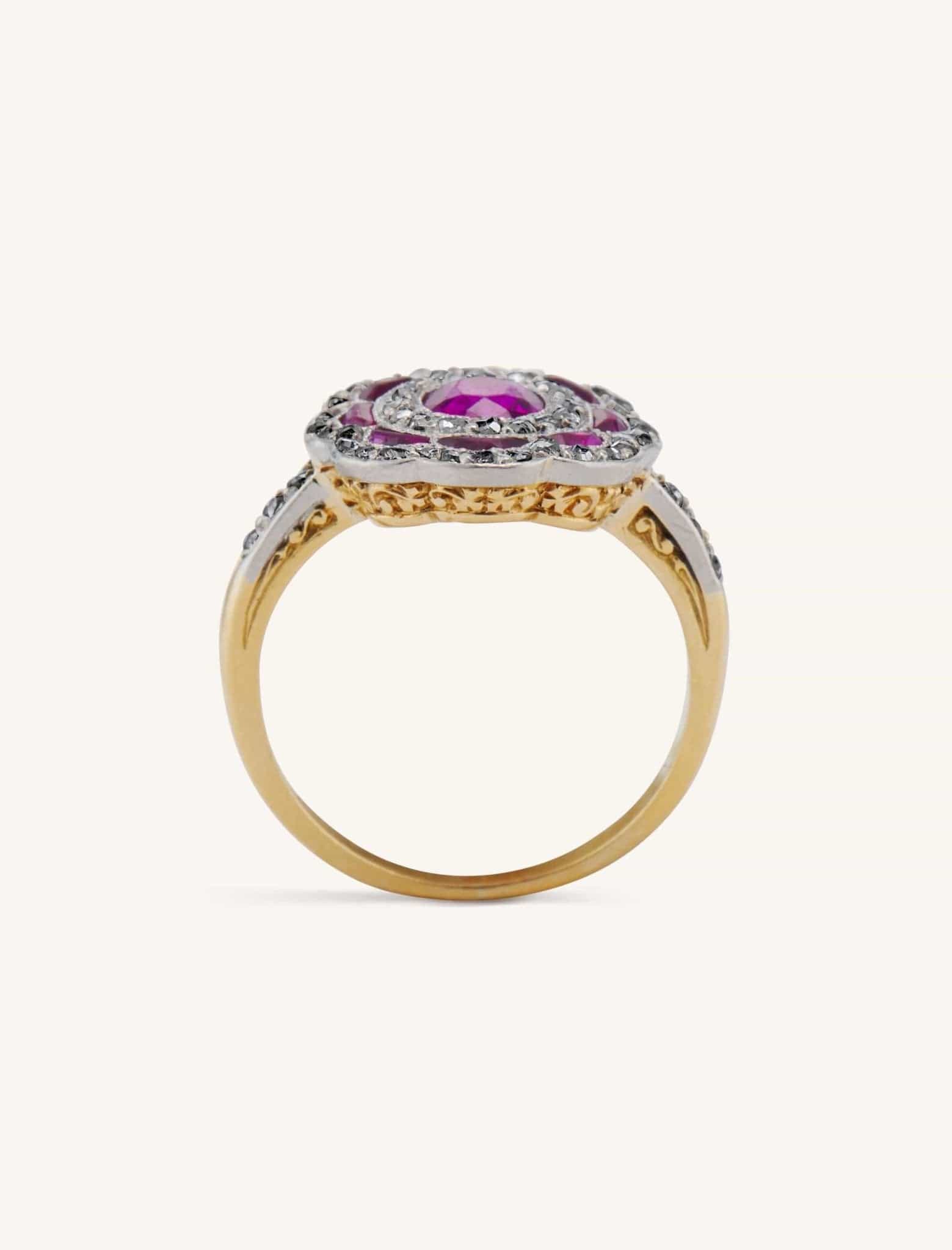 Edwardian Ruby Florette Scalloped Cluster Ring - Image 5