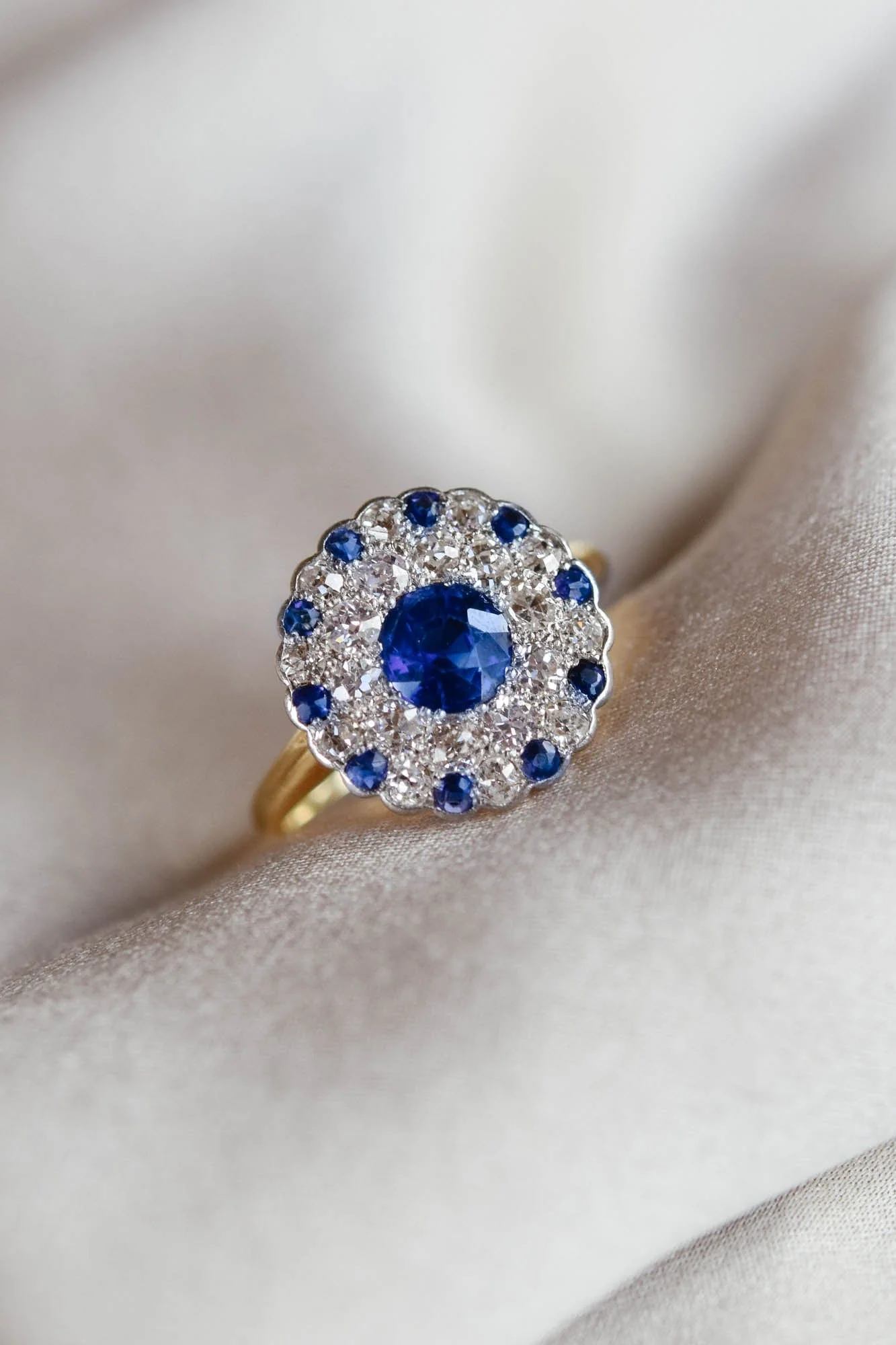 Edwardian Sapphire & Diamond Cluster Ring - Image 3