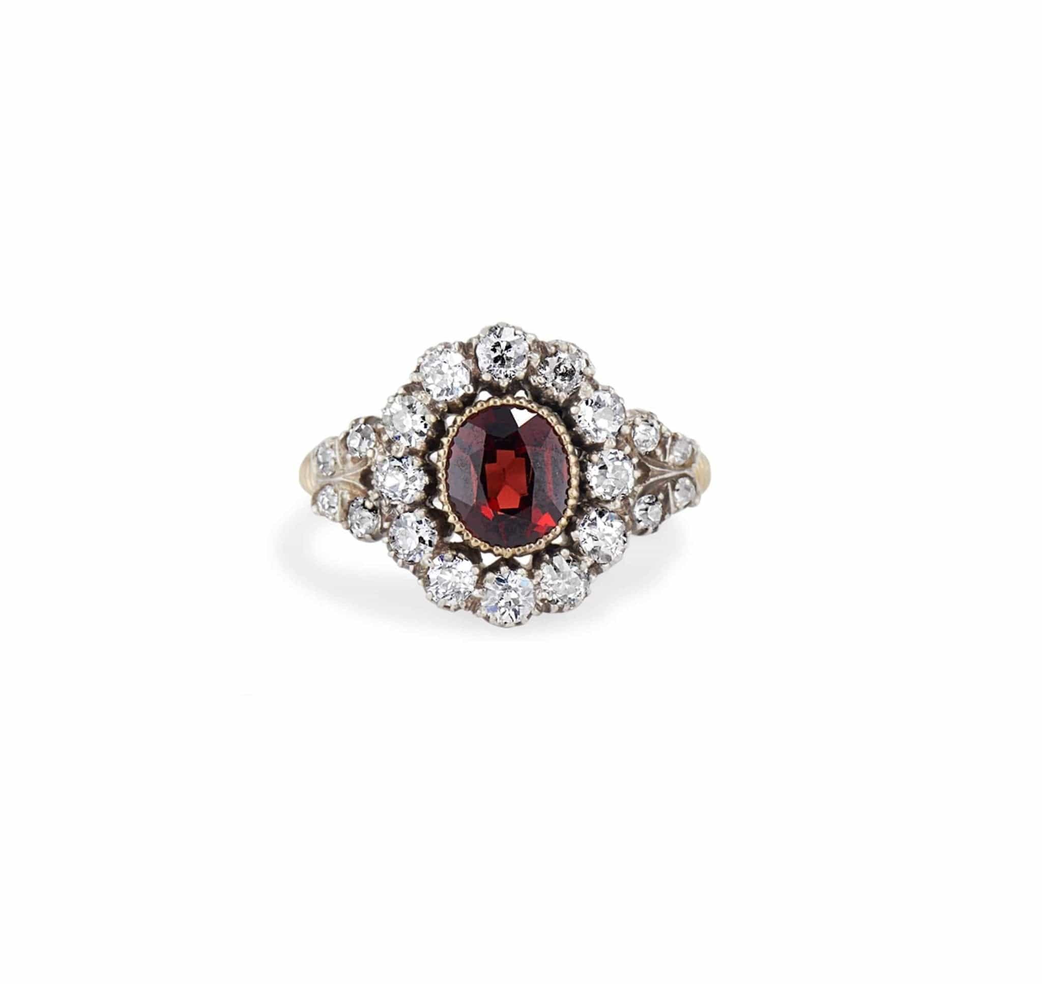 Garnet and Diamond Cluster Antique Ring - Image 2