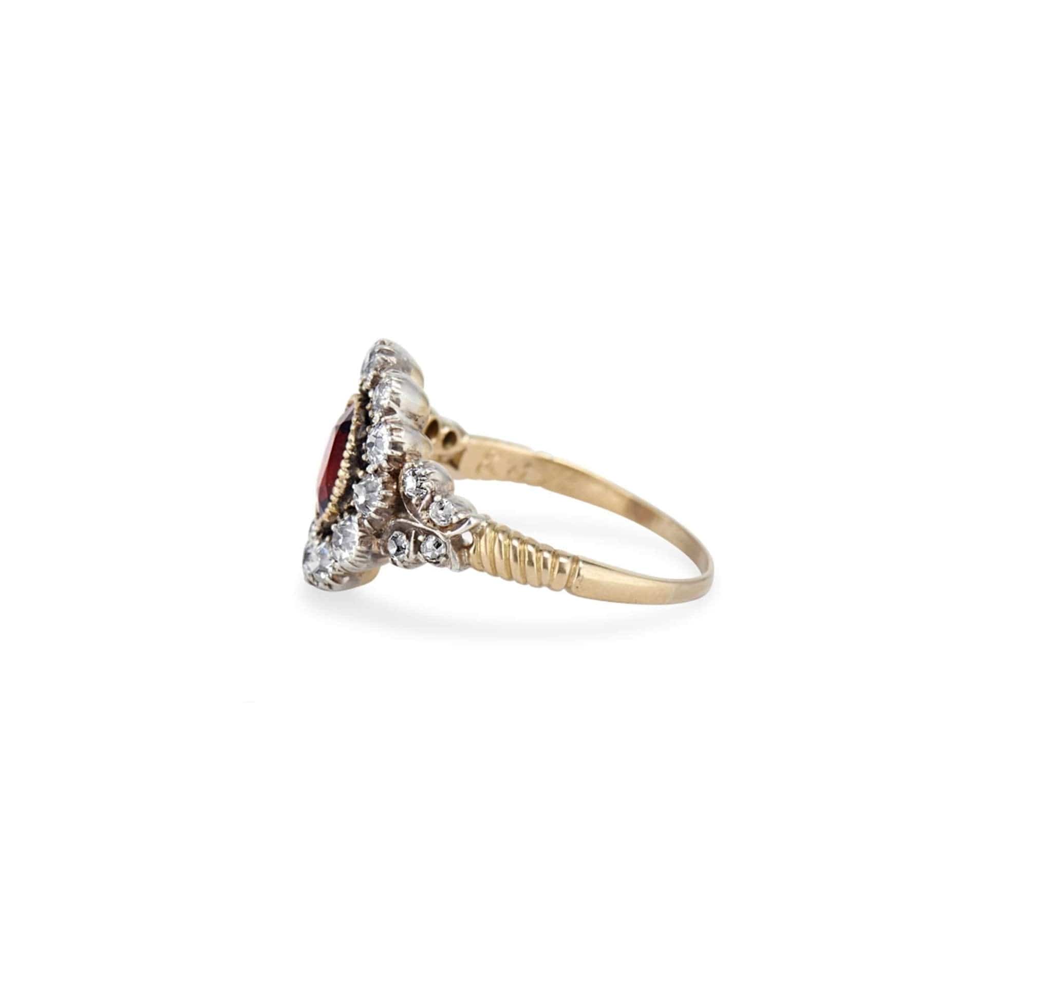 Garnet and Diamond Cluster Antique Ring - Image 3