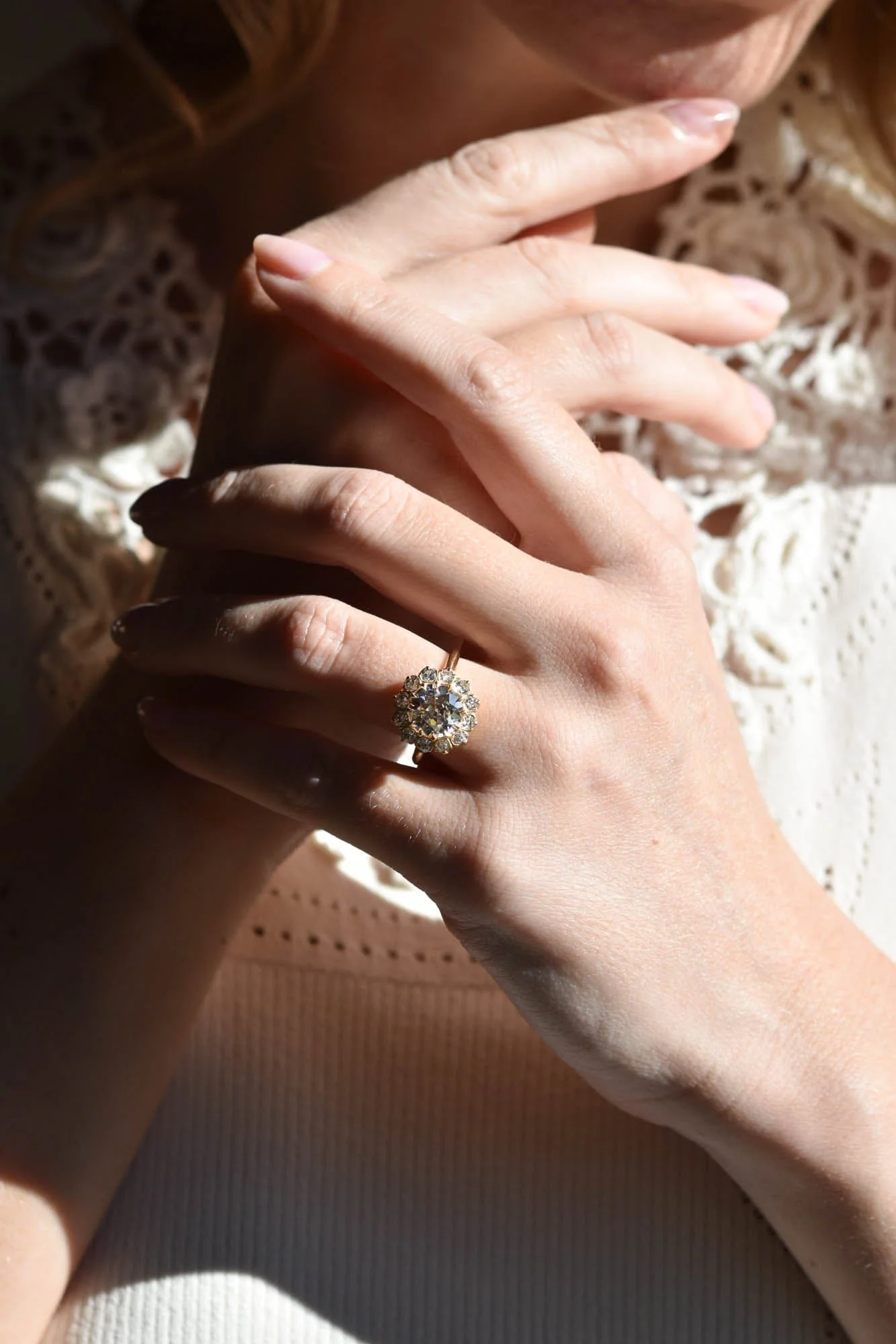 Victorian 2.37 Carat Transitional Cut Diamond Cluster Antique Engagement Ring - Image 6