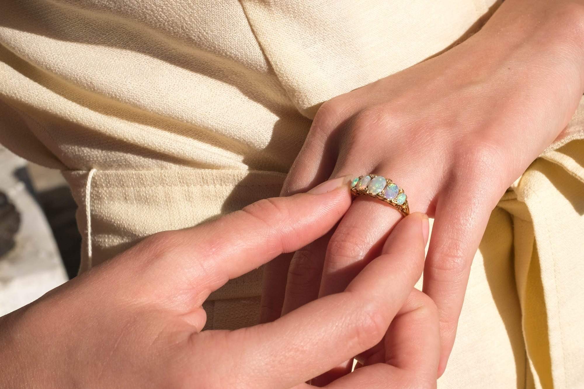 ANTIQUE OPAL FIVE STONE ENGAGEMENT RING - Image 5
