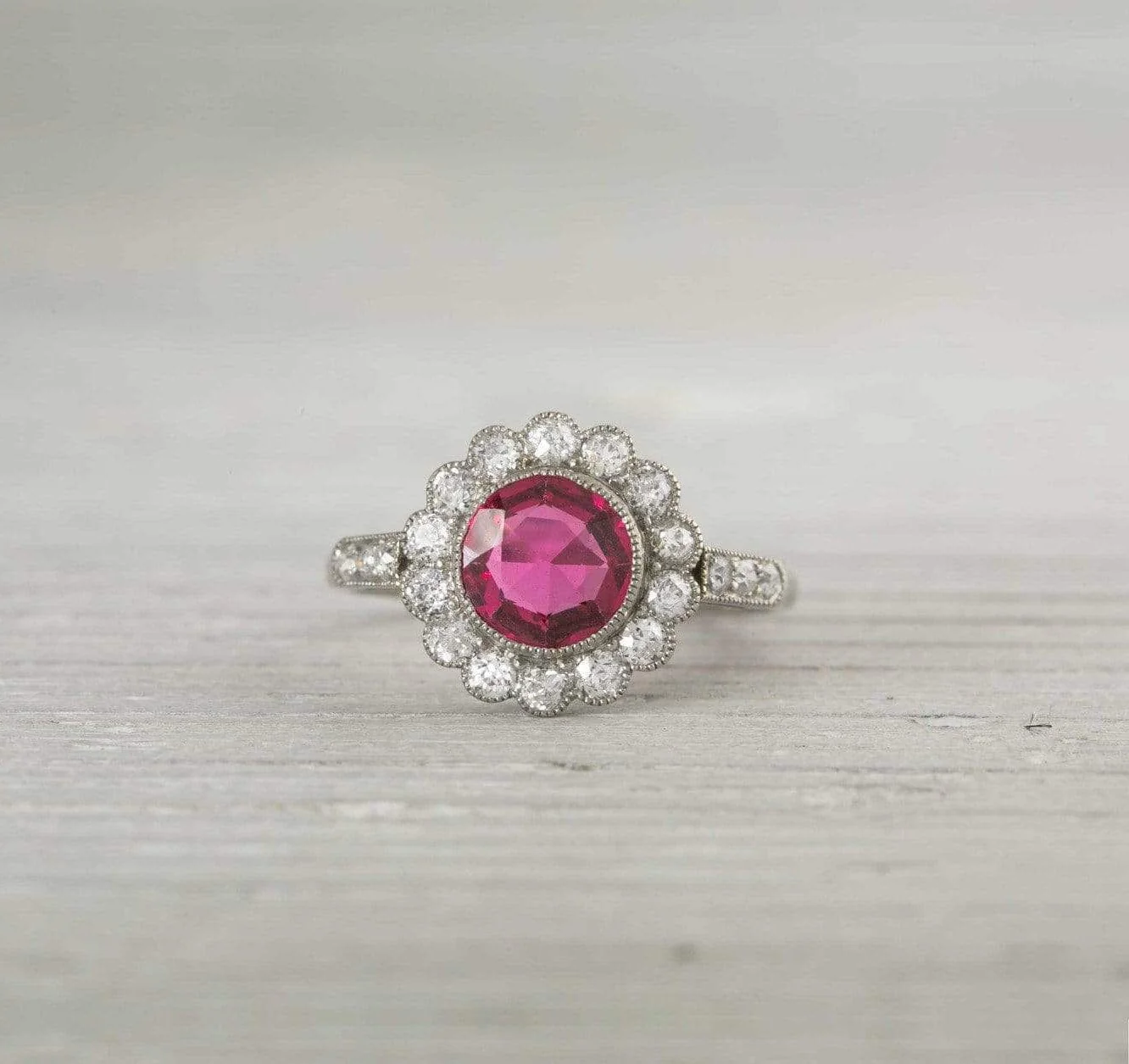 Antique Pink Spinel & Diamond Edwardian Engagement Ring - Image 2